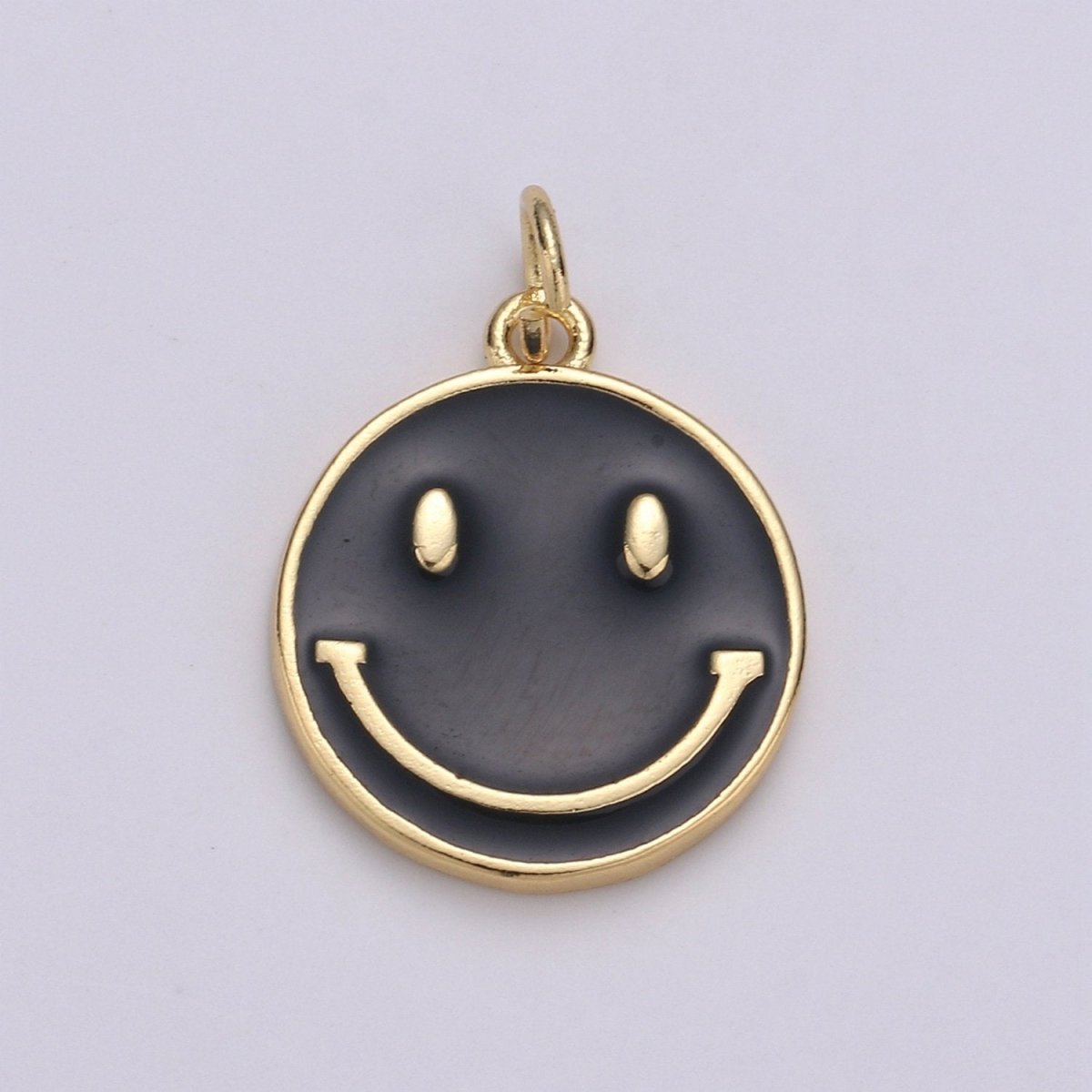 Epoxy Happy Face in Gold Round Charm, Enamel Happy Face Charm, Smiley Gold Enamel Charms, Dainty Smile charm, Teal, Red, White, Yellow, Cute Gold Smiley Face Gold Filled Charm - D-136 TO D-145