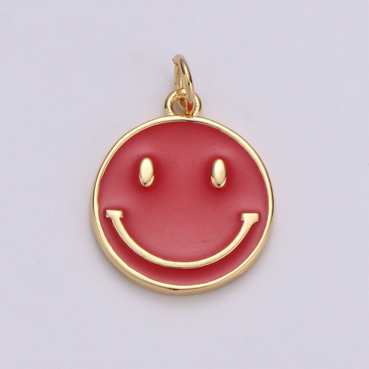 Epoxy Happy Face in Gold Round Charm, Enamel Happy Face Charm, Smiley Gold Enamel Charms, Dainty Smile charm, Teal, Red, White, Yellow, Cute Gold Smiley Face Gold Filled Charm - D-136 TO D-145
