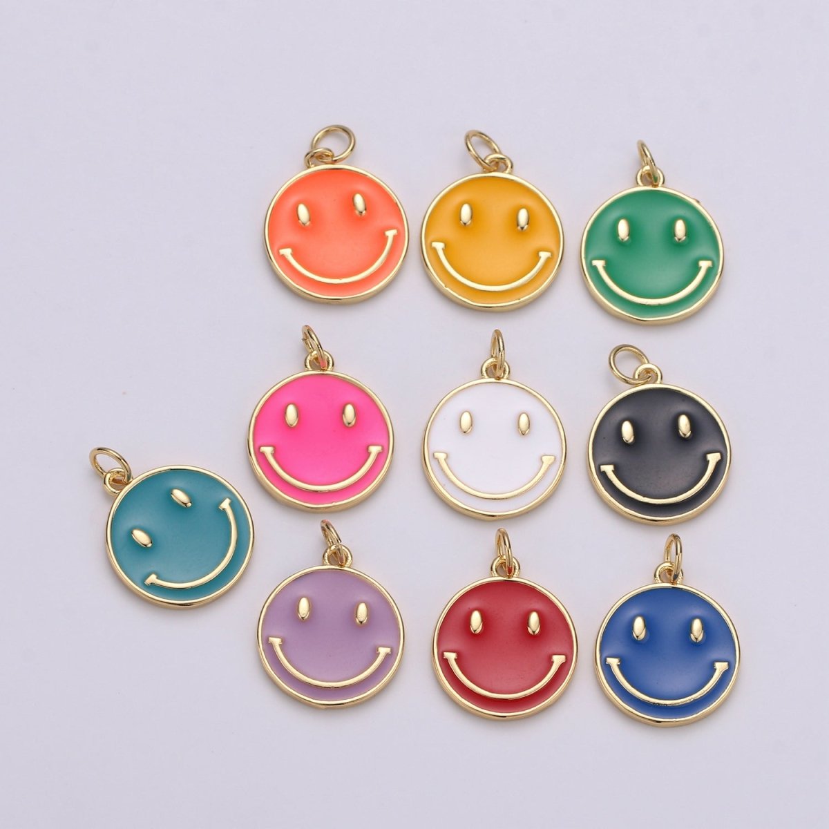 Epoxy Happy Face in Gold Round Charm, Enamel Happy Face Charm, Smiley Gold Enamel Charms, Dainty Smile charm, Teal, Red, White, Yellow, Cute Gold Smiley Face Gold Filled Charm - D-136 TO D-145