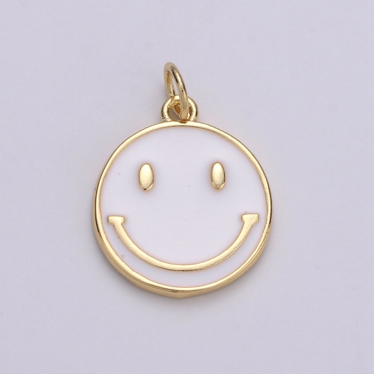 Epoxy Happy Face in Gold Round Charm, Enamel Happy Face Charm, Smiley Gold Enamel Charms, Dainty Smile charm, Teal, Red, White, Yellow, Cute Gold Smiley Face Gold Filled Charm - D-136 TO D-145