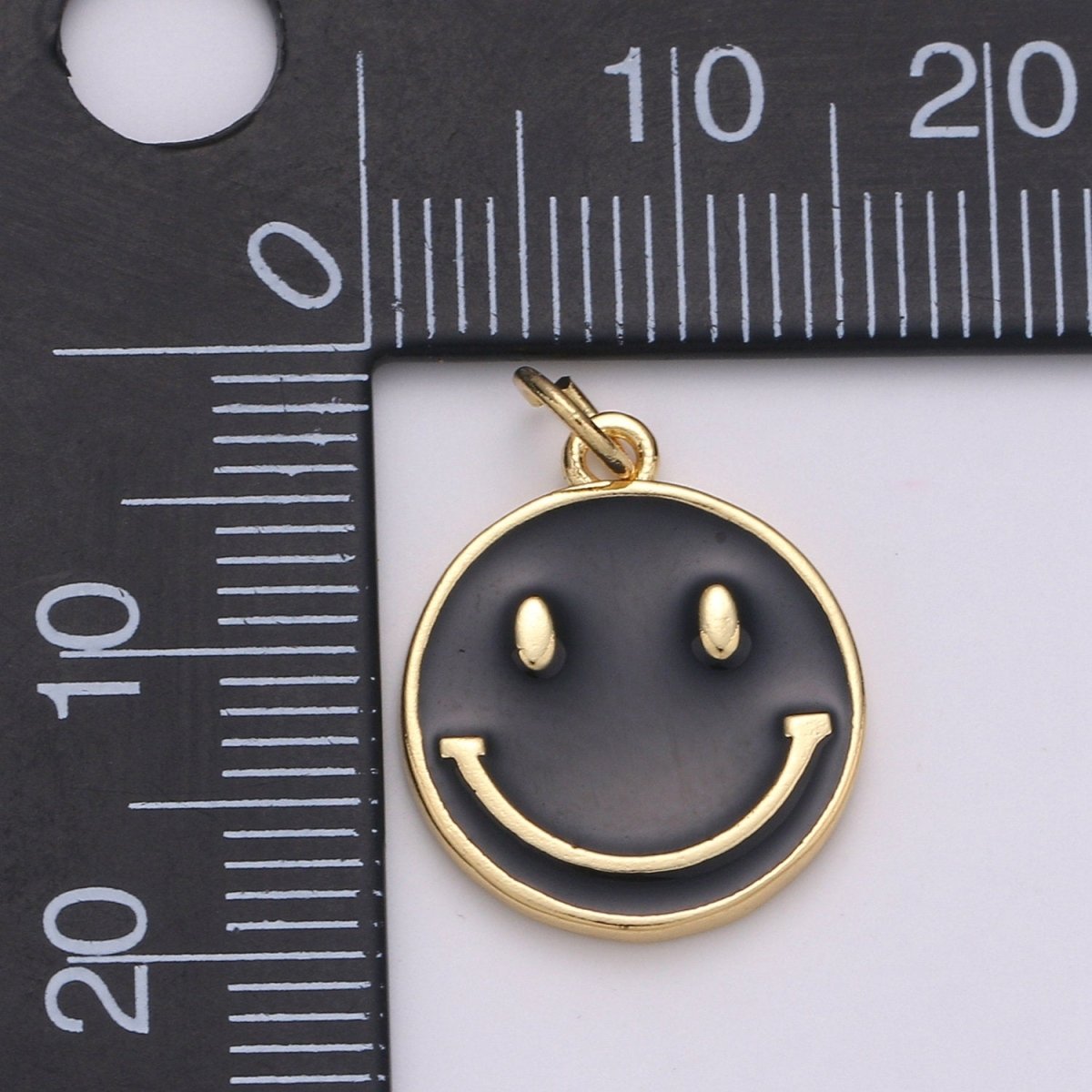 Epoxy Happy Face in Gold Round Charm, Enamel Happy Face Charm, Smiley Gold Enamel Charms, Dainty Smile charm, Teal, Red, White, Yellow, Cute Gold Smiley Face Gold Filled Charm - D-136 TO D-145