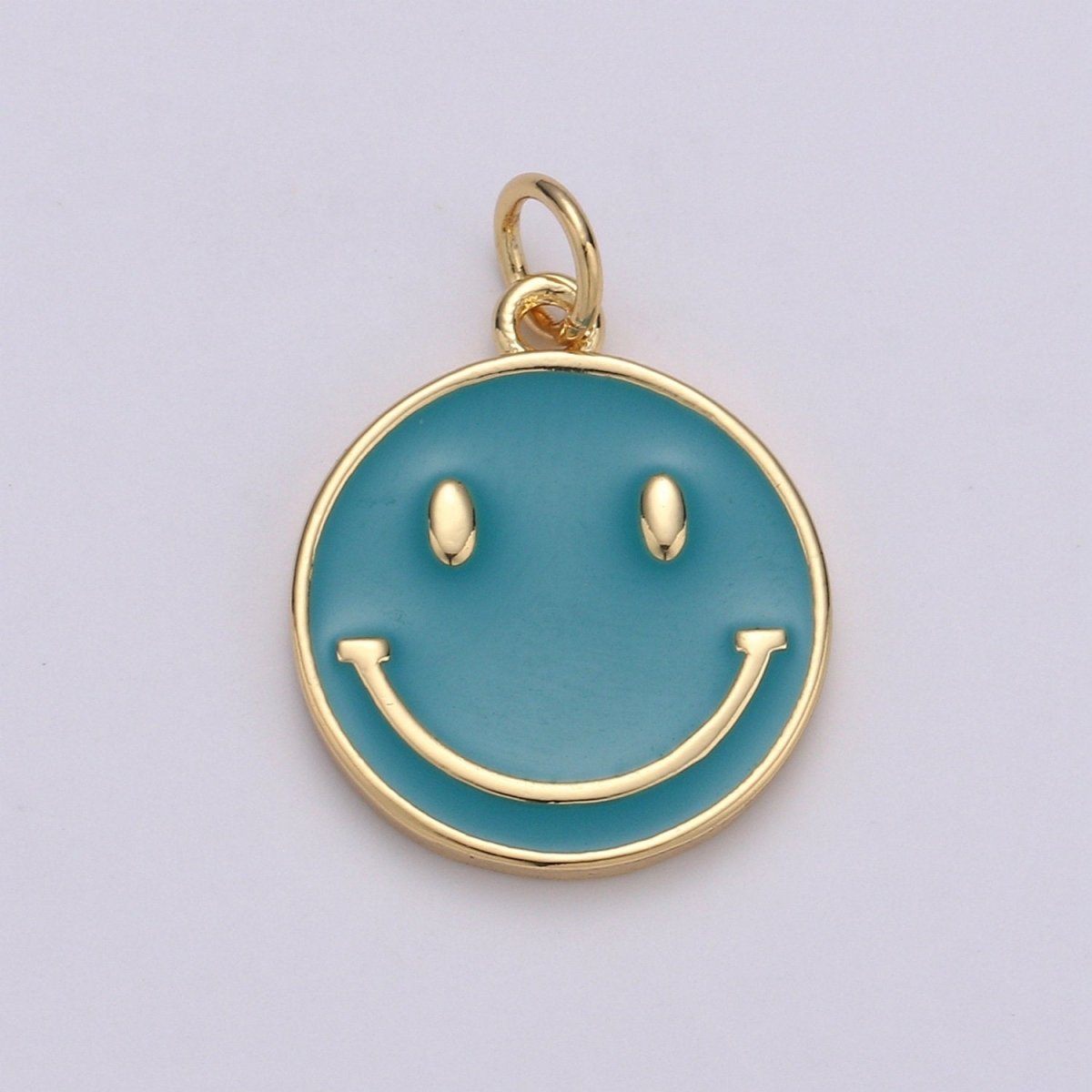 Epoxy Happy Face in Gold Round Charm, Enamel Happy Face Charm, Smiley Gold Enamel Charms, Dainty Smile charm, Teal, Red, White, Yellow, Cute Gold Smiley Face Gold Filled Charm - D-136 TO D-145