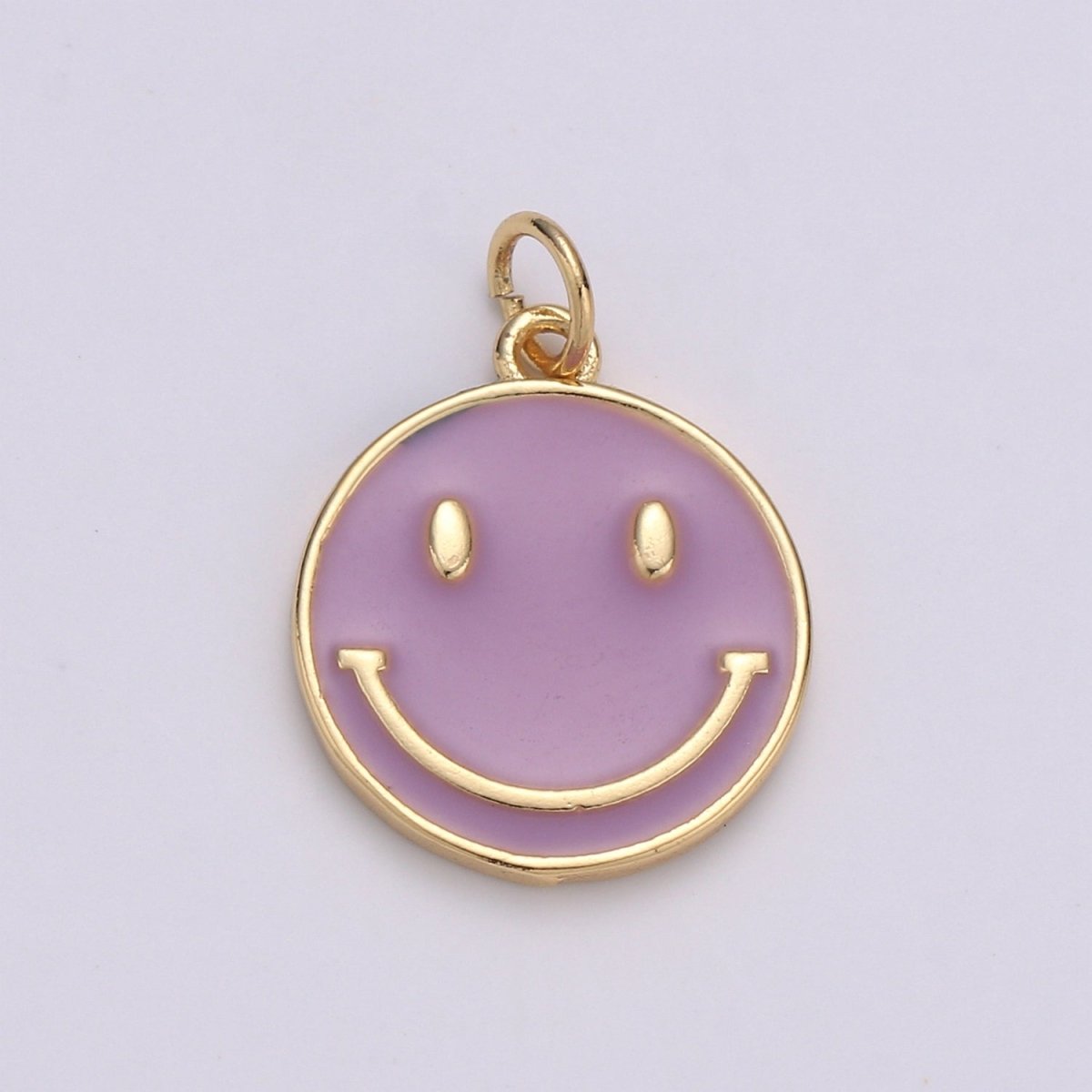 Epoxy Happy Face in Gold Round Charm, Enamel Happy Face Charm, Smiley Gold Enamel Charms, Dainty Smile charm, Teal, Red, White, Yellow, Cute Gold Smiley Face Gold Filled Charm - D-136 TO D-145