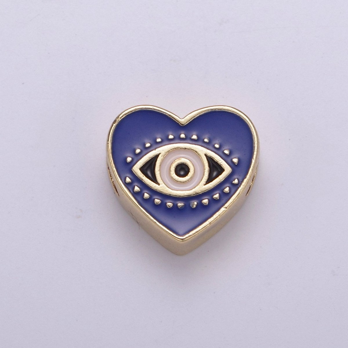 Evil Eye Bead, Heart Evil Eye, 10mm Evil Eye Beads, Side Drilled Black, Blue, Pink, Green, White Enamel B-754