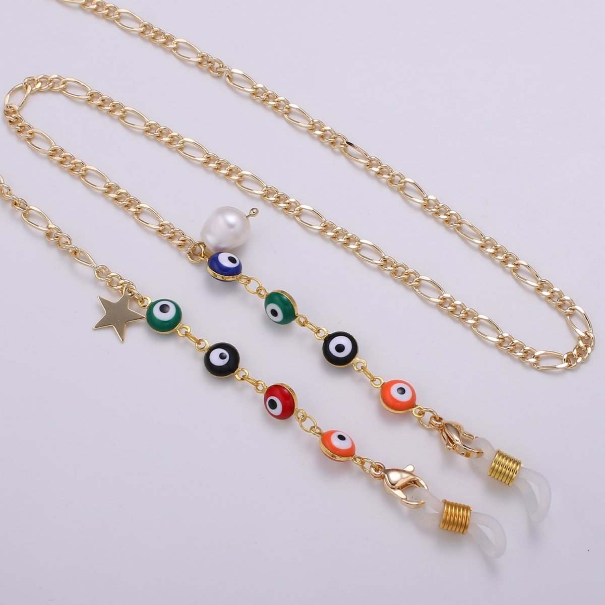 Evil eye mask chain holder, face mask lanyard adult, evil eye protection, Figaro chain, talisman protection, mask chain accessories