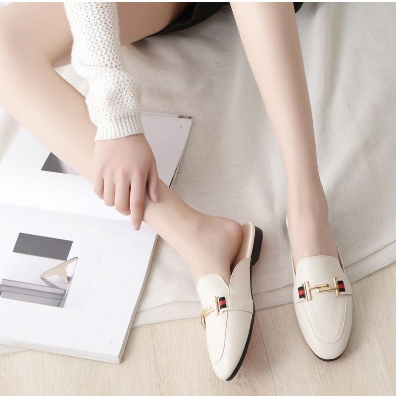 Exquisite Woman Slides Outdoor Platform Slippers Square Ladies Mules Slip On Comfortable Pointed Toe Womens Loafers Women&