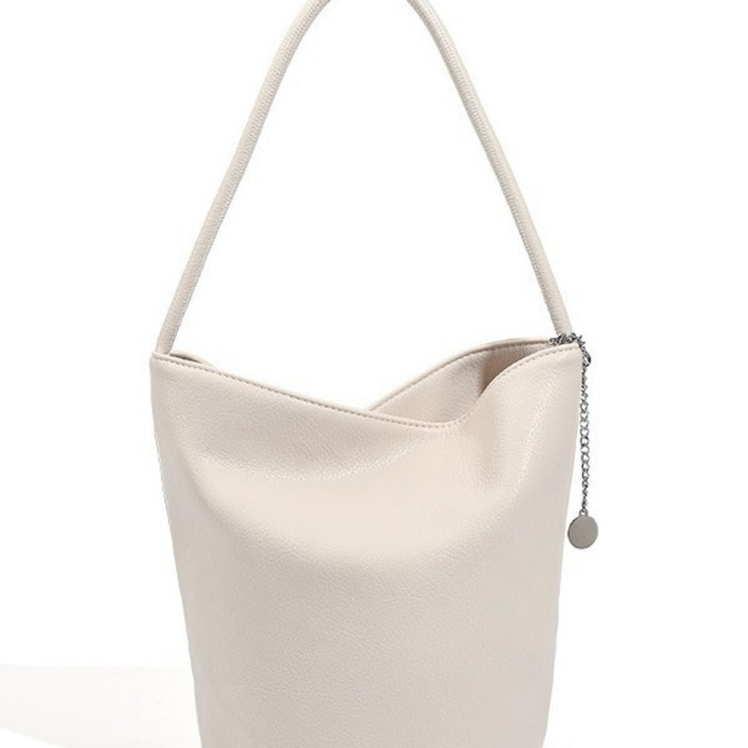 Retro soft leather bucket bag, women&