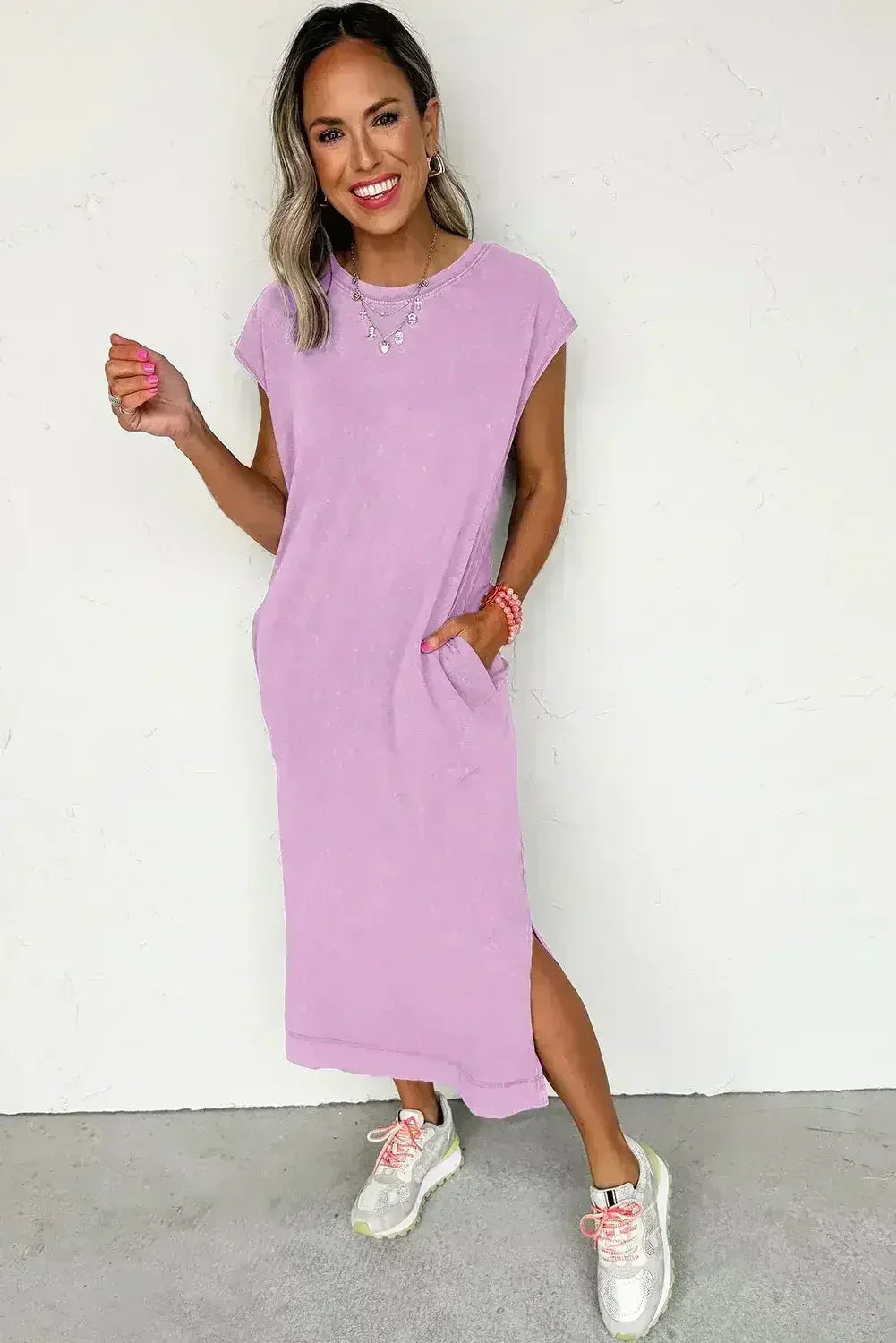 Carrot Mineral Wash Pocketed T-shirt Dress