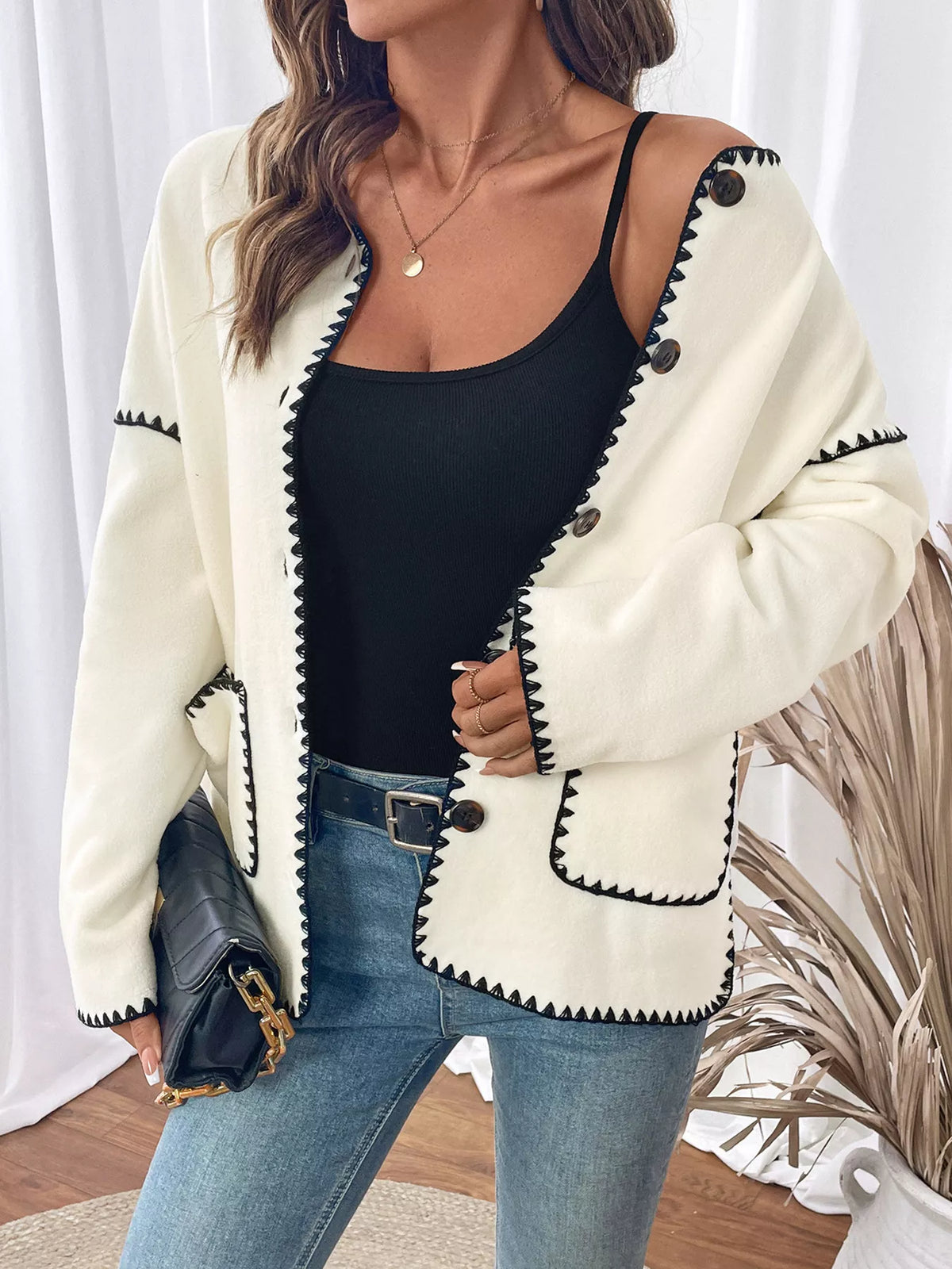 Contrast Trim Button Up Jacket