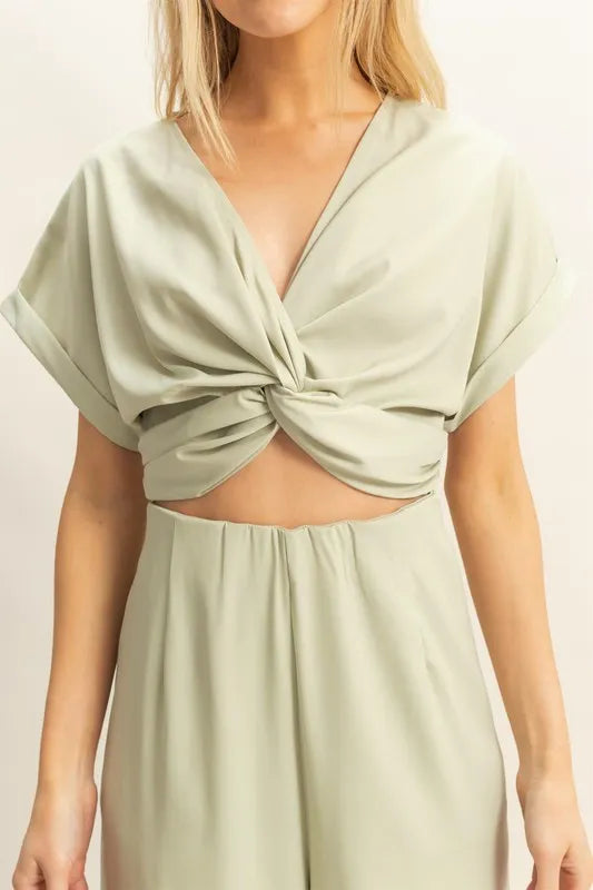 HYFVE Twisted Front Short Sleeve Top and Wide Leg Pants Set