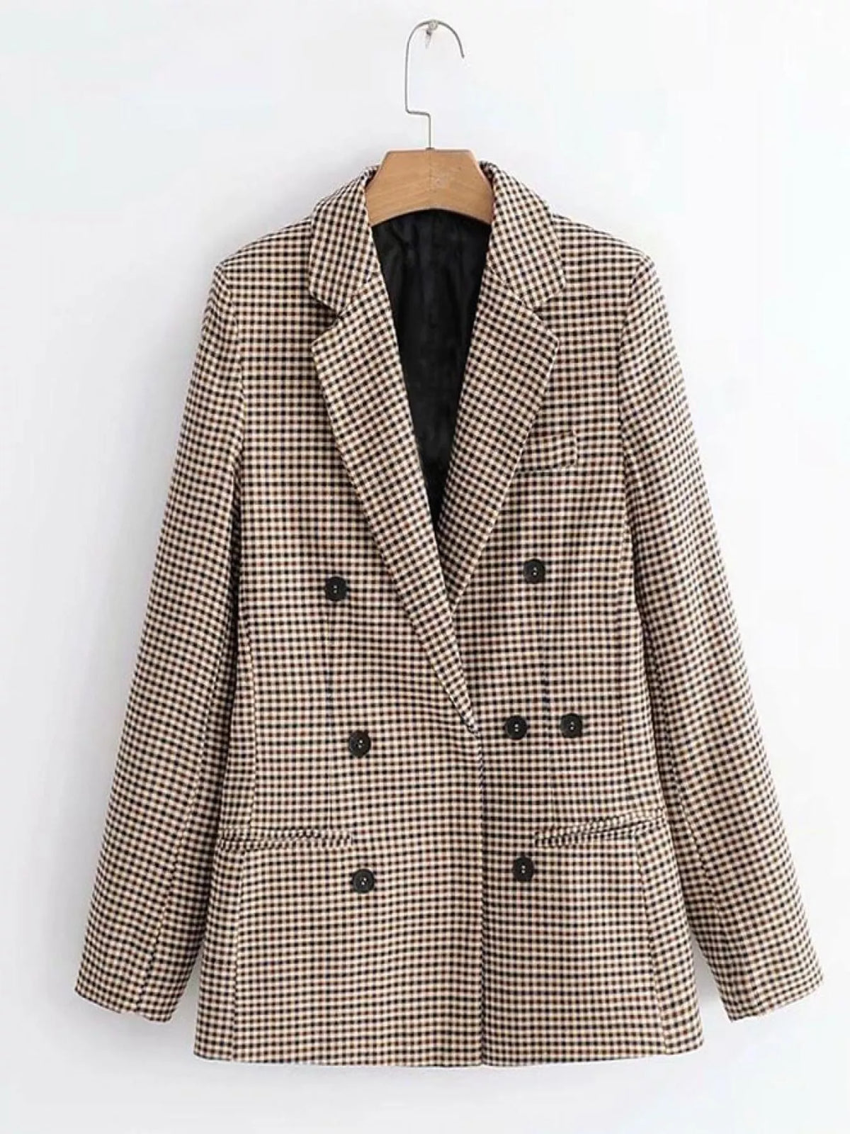 Plaid Lapel Collar Long Sleeve Blazer