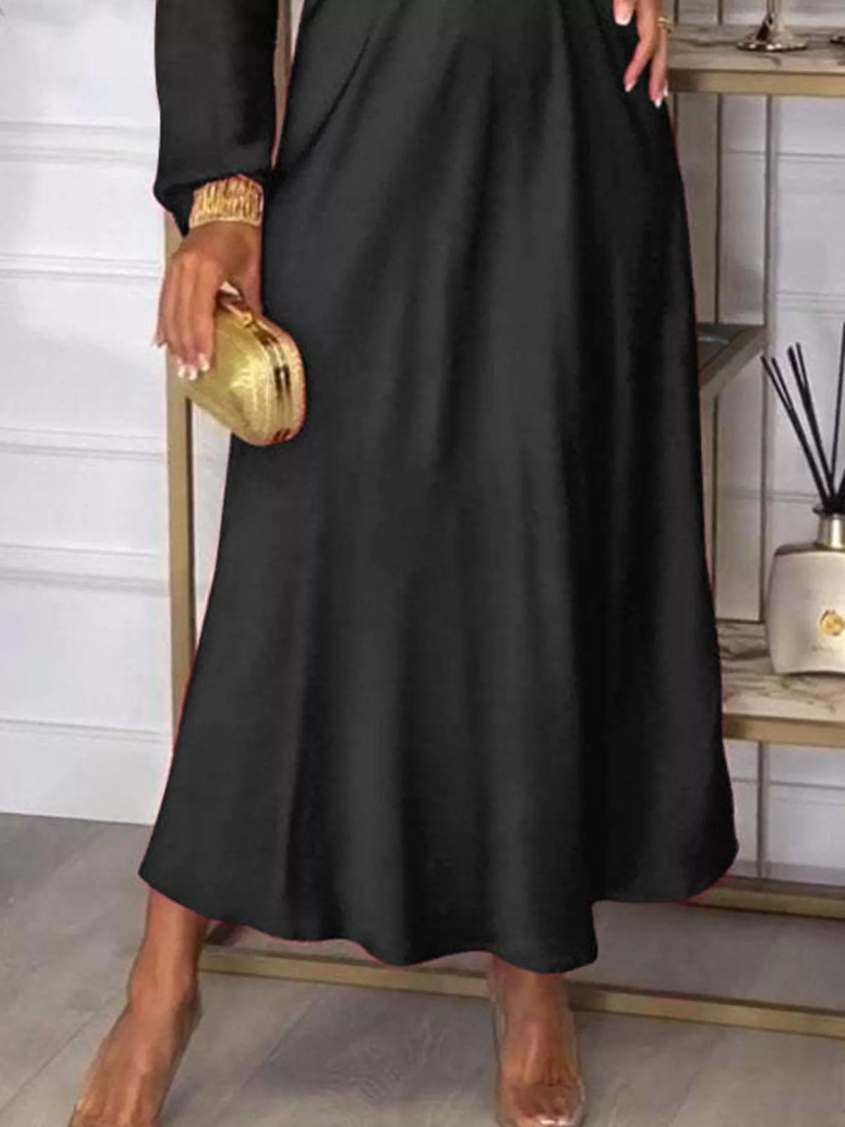 Full Size V-Neck Long Sleeve Midi Dress Plus Size