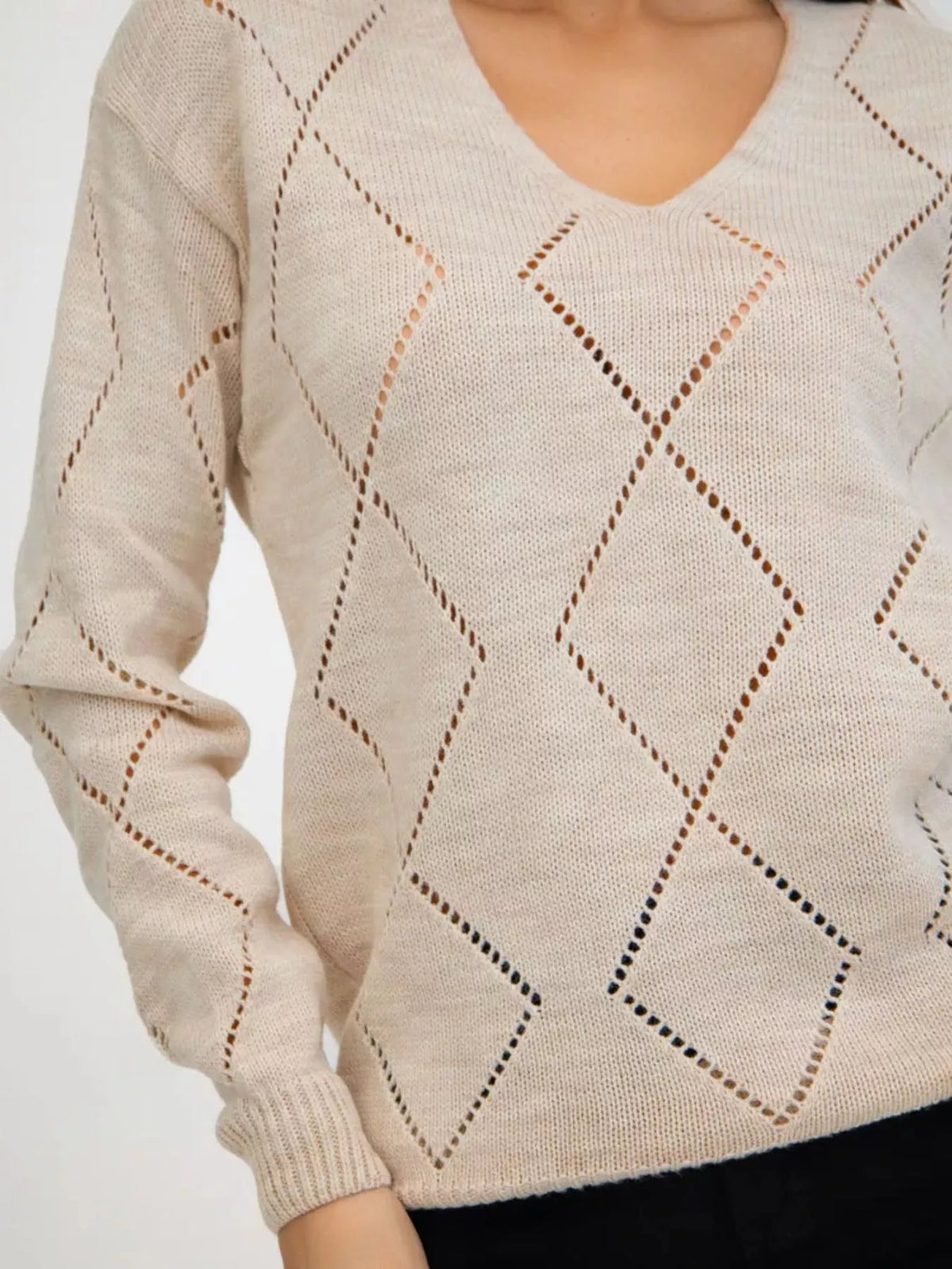 Openwork V-Neck Sweater
