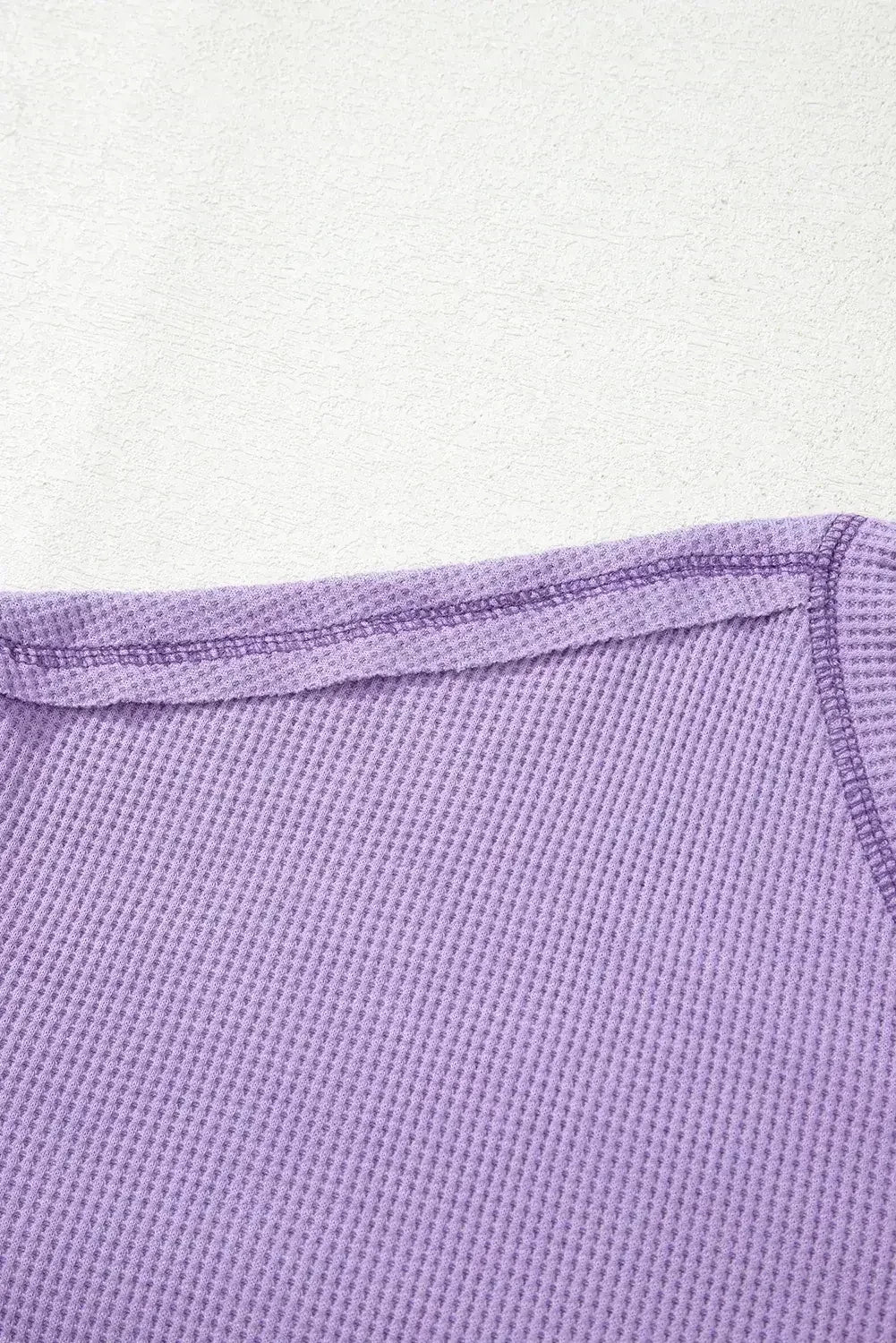Blue Exposed Seam Drop Sleeve V Neck Waffle Textured Top