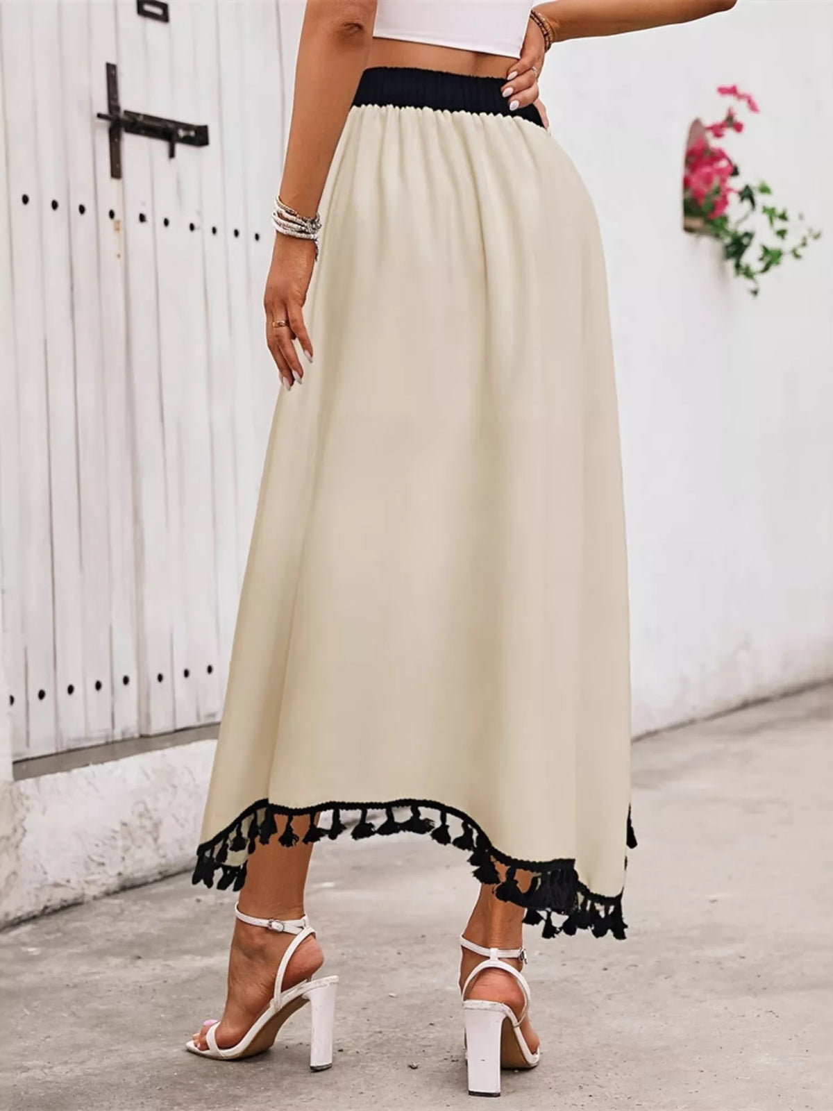 Tassel Trim High Waist Skirt