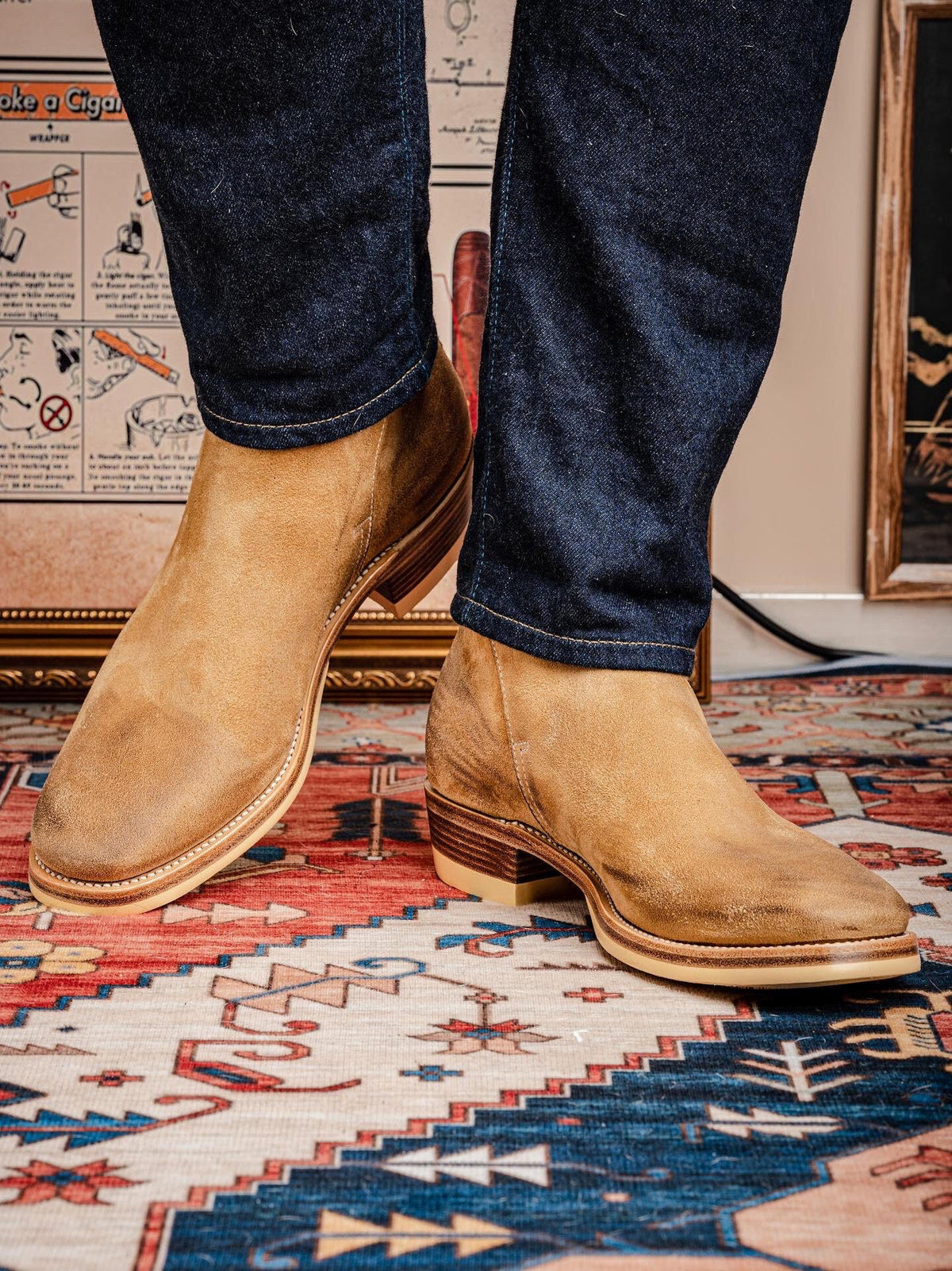 American-style Vintage Pointed-toe Boots Mens Suede Boots
