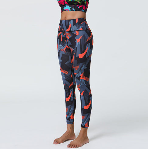 Womens High-Waisted Stretchy Printed Athletic Yoga Fitness Pants