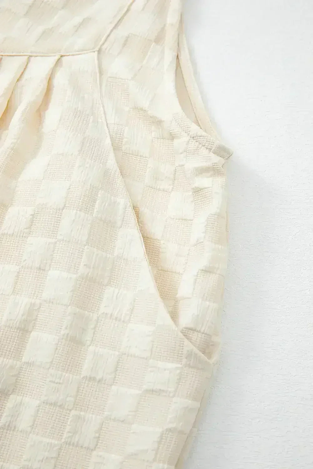 Beige Checkered Pocket High Waist Wide Leg Overall