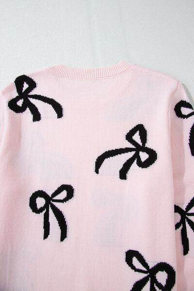 Bow Pattern Round Neck Loose Fit Sweater for Women