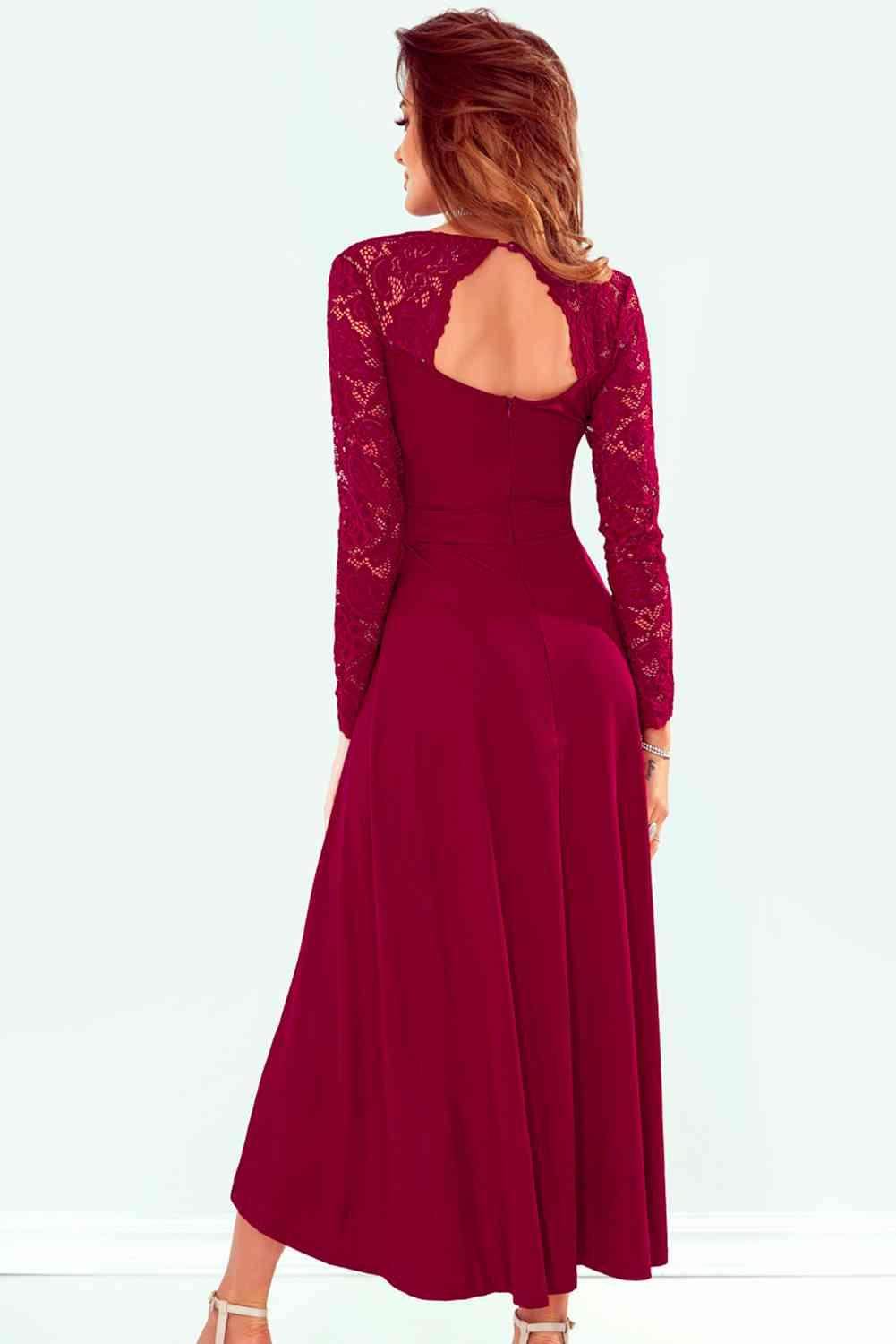 Lace High-Low V-Neck Dress for Elegant Evening Wear