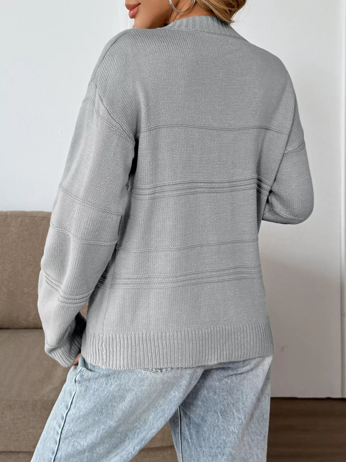 V-Neck Dropped Shoulder Sweater