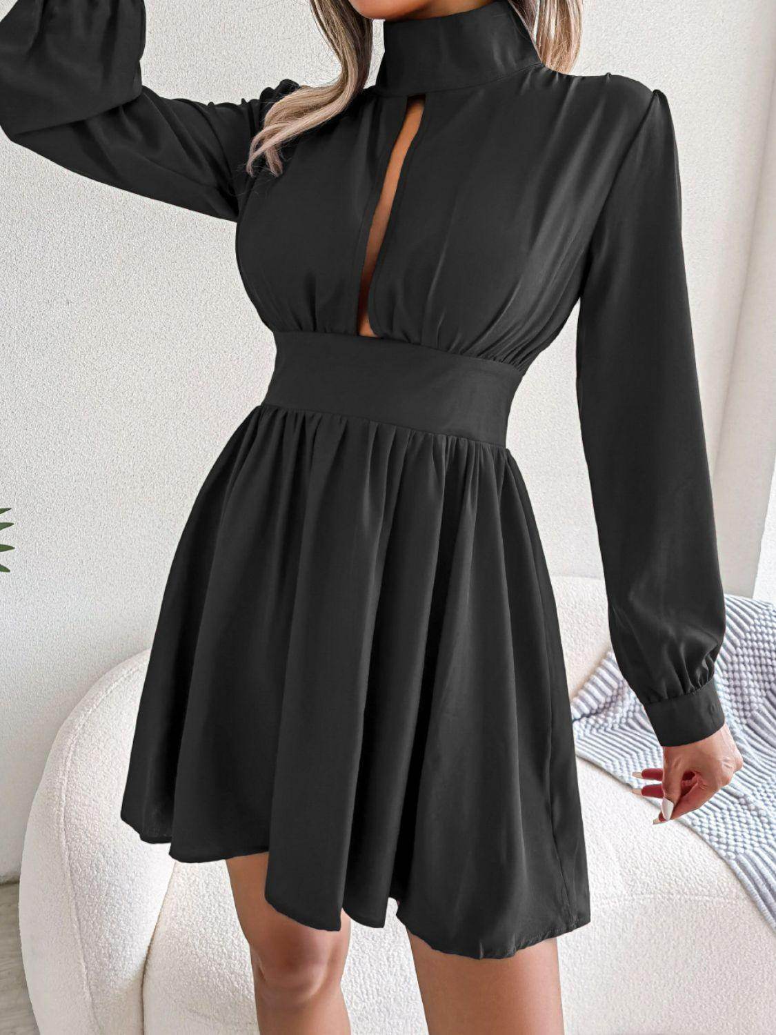 Cutout Turtleneck A-Line Mini Dress for Casual Wear