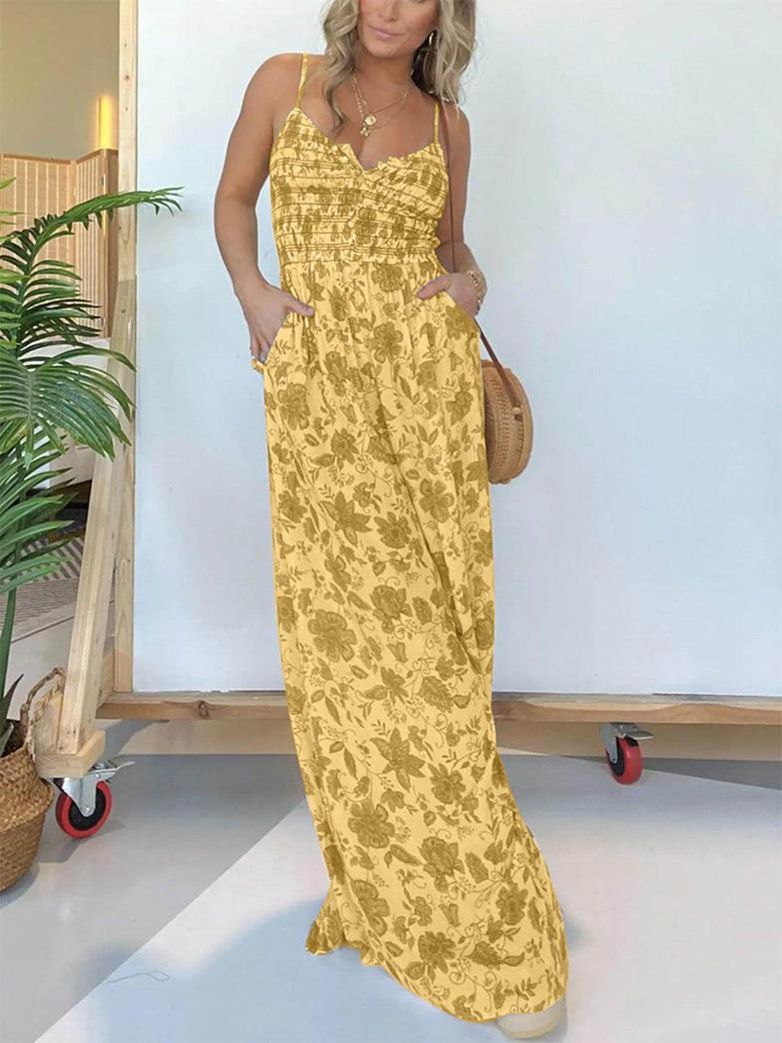 Full Size Printed Spaghetti Strap Wide Leg Jumpsuit for Women