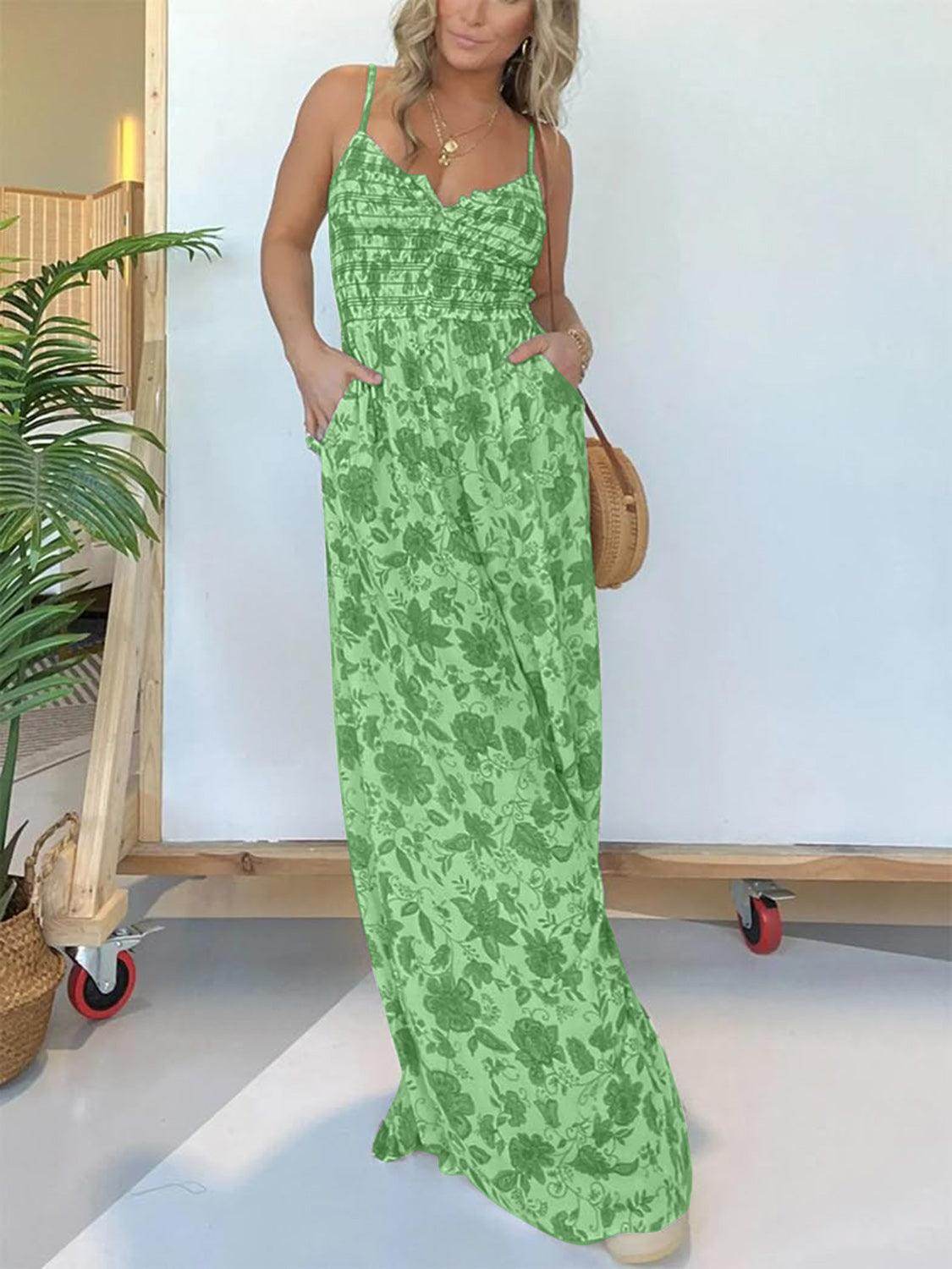 Full Size Printed Spaghetti Strap Wide Leg Jumpsuit for Women
