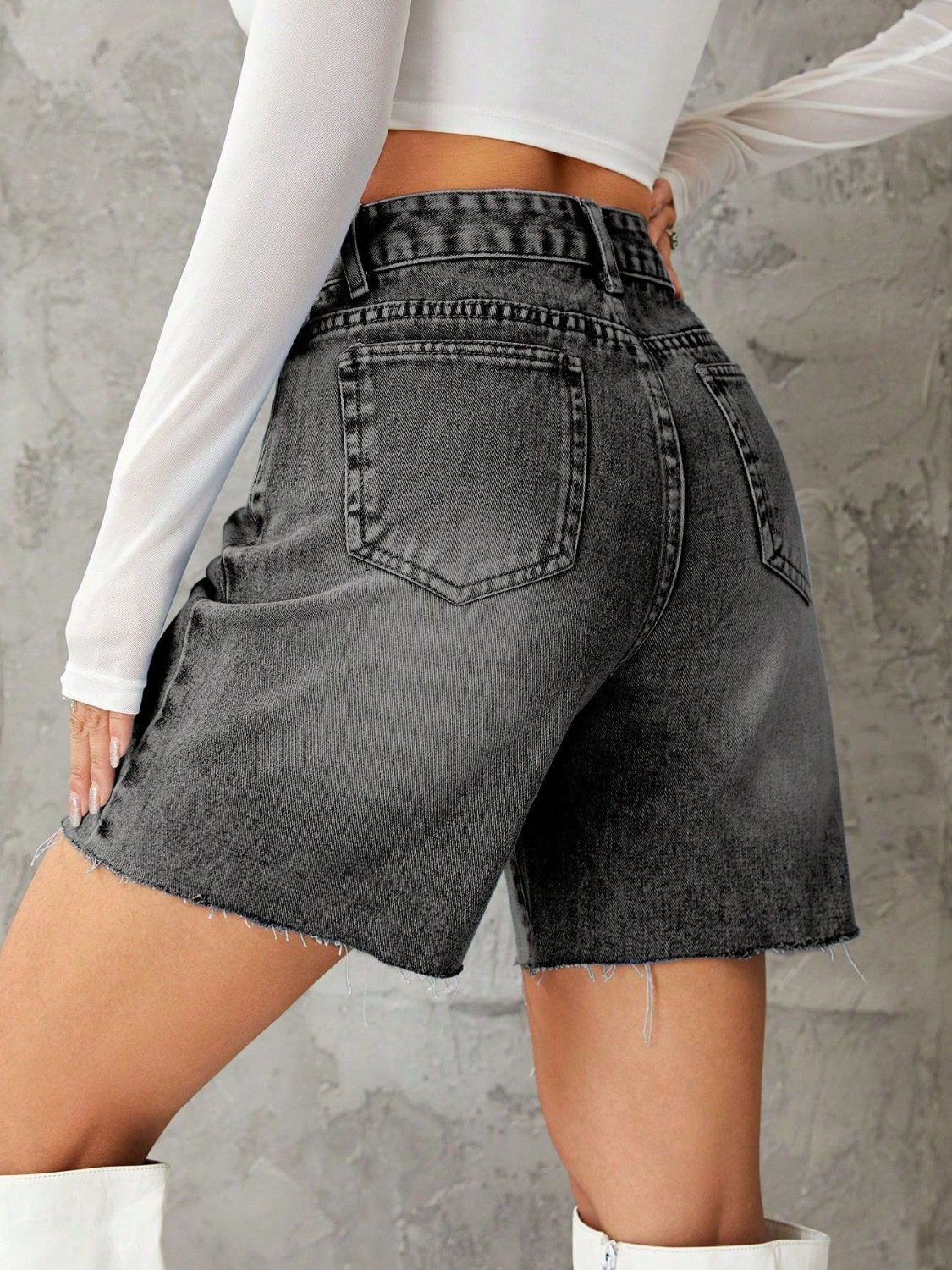 Frayed Hem Denim Shorts