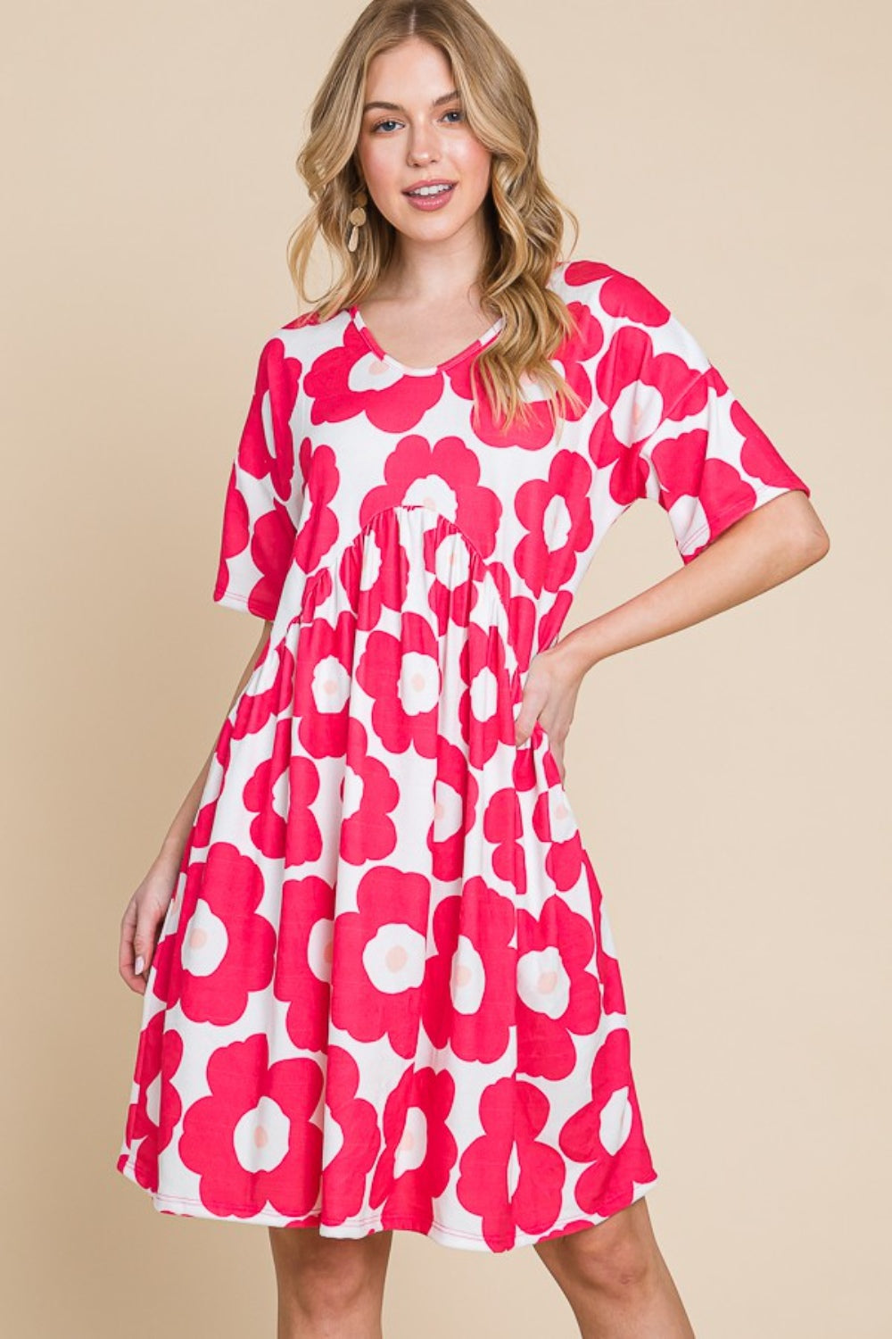 Summer Trendy Women Flower Print Ruched Dress - Trendy and Comfortable Dress for Effortless Style