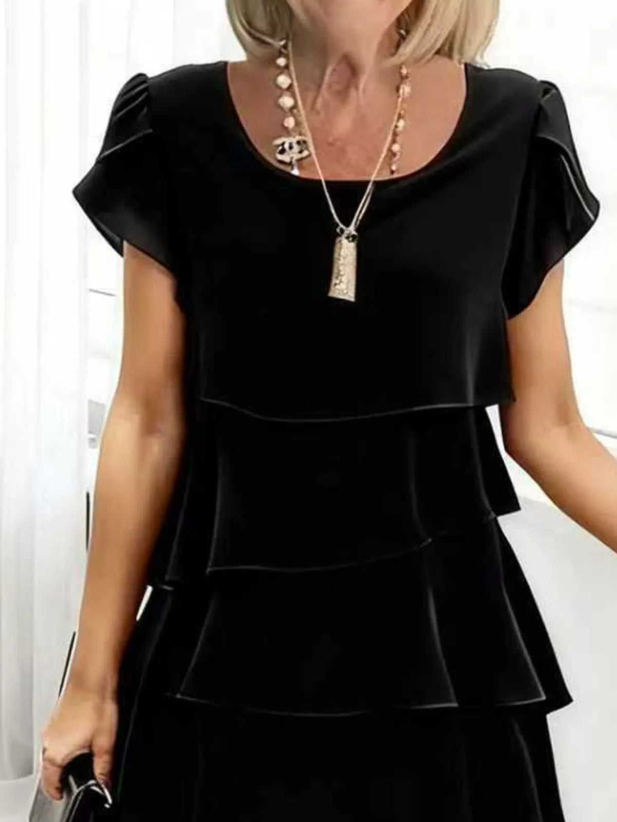 Full Size Ruffled Layered Petal Sleeve Dress Plus Size