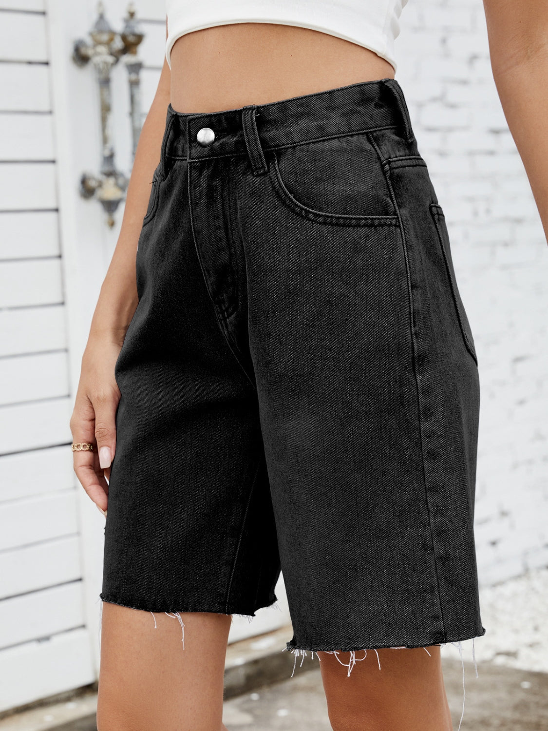 Washed Raw Hem Denim Shorts