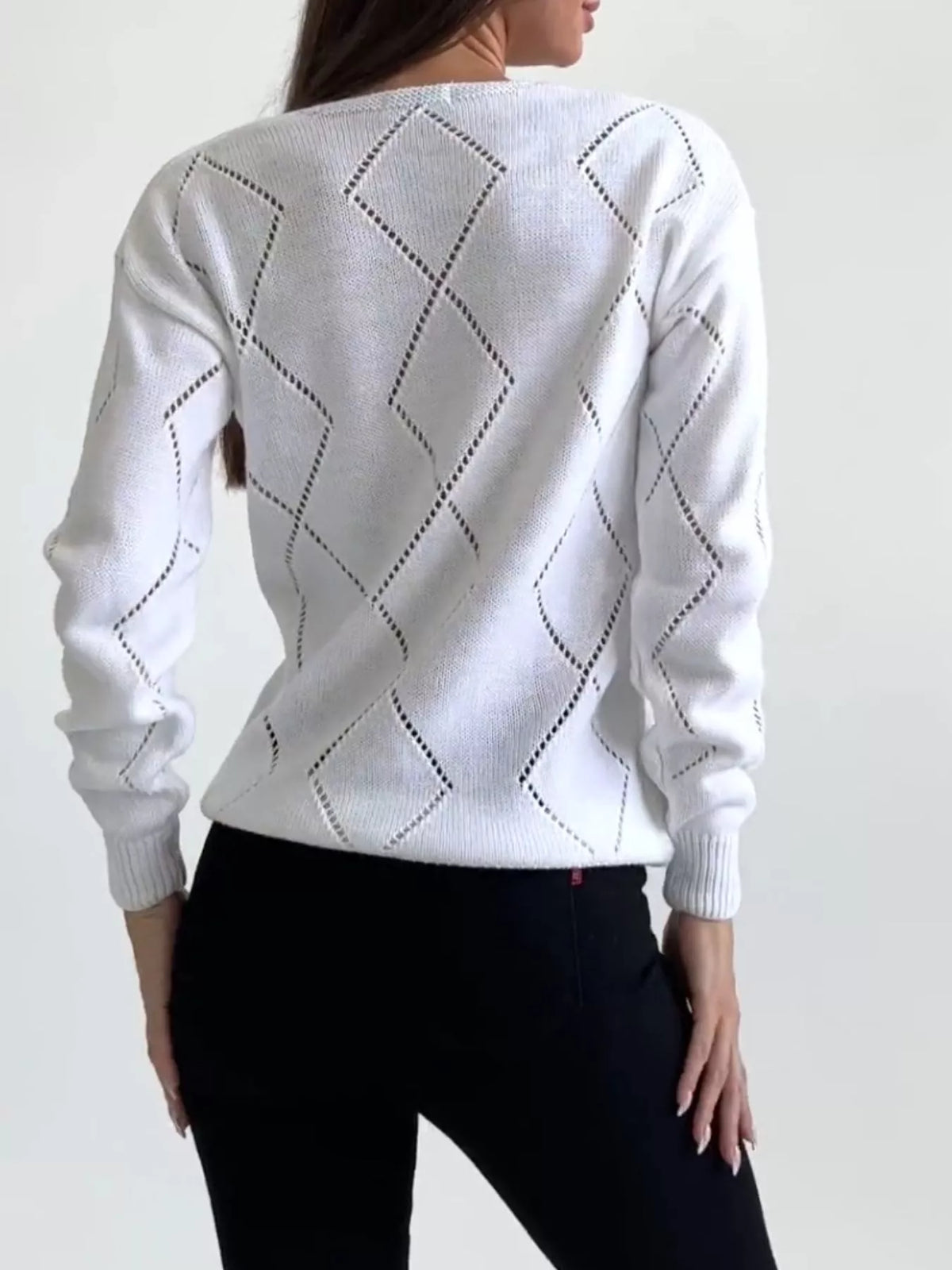 Openwork V-Neck Sweater