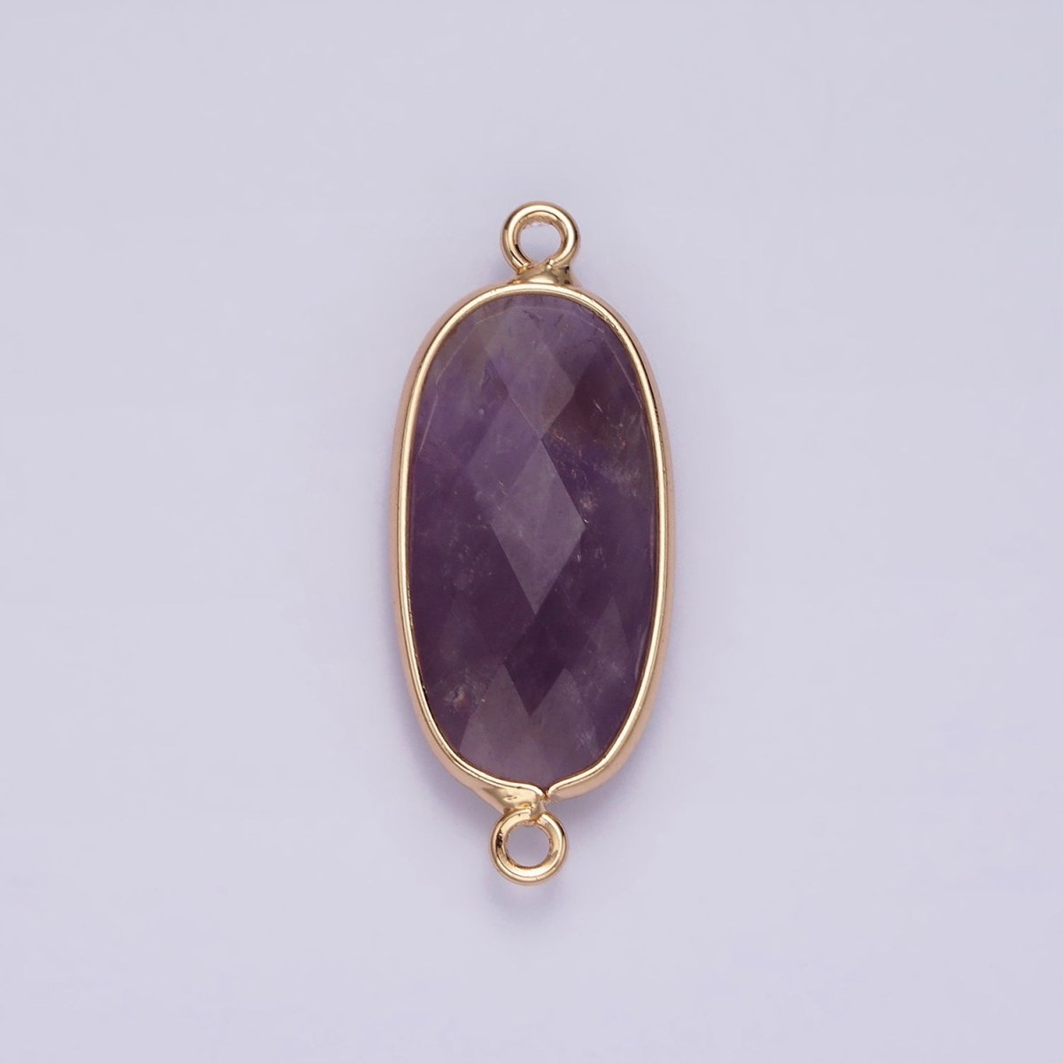 Faceted Gemstone Oval Gold Charm Connector Rose Quartz Onyx Labradorite Amethyst Amazonite Charm G033 - G043