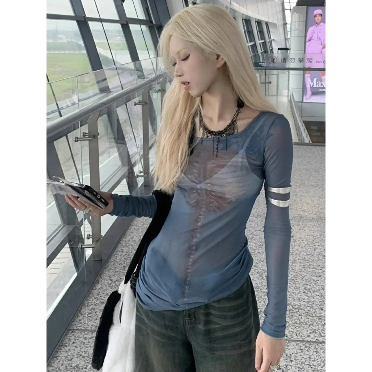 Sheer Skeleton Print Harajuku Top – Fairy Grunge Y2K Slim Fit