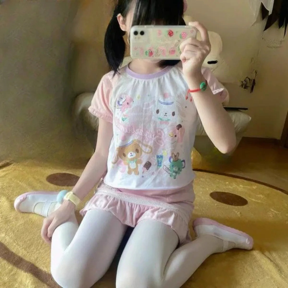 Kawaii Cartoon Print Short Sleeve Shirt