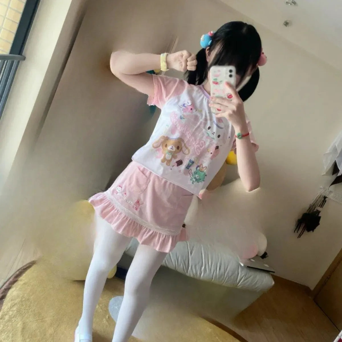 Kawaii Cartoon Print Short Sleeve Shirt