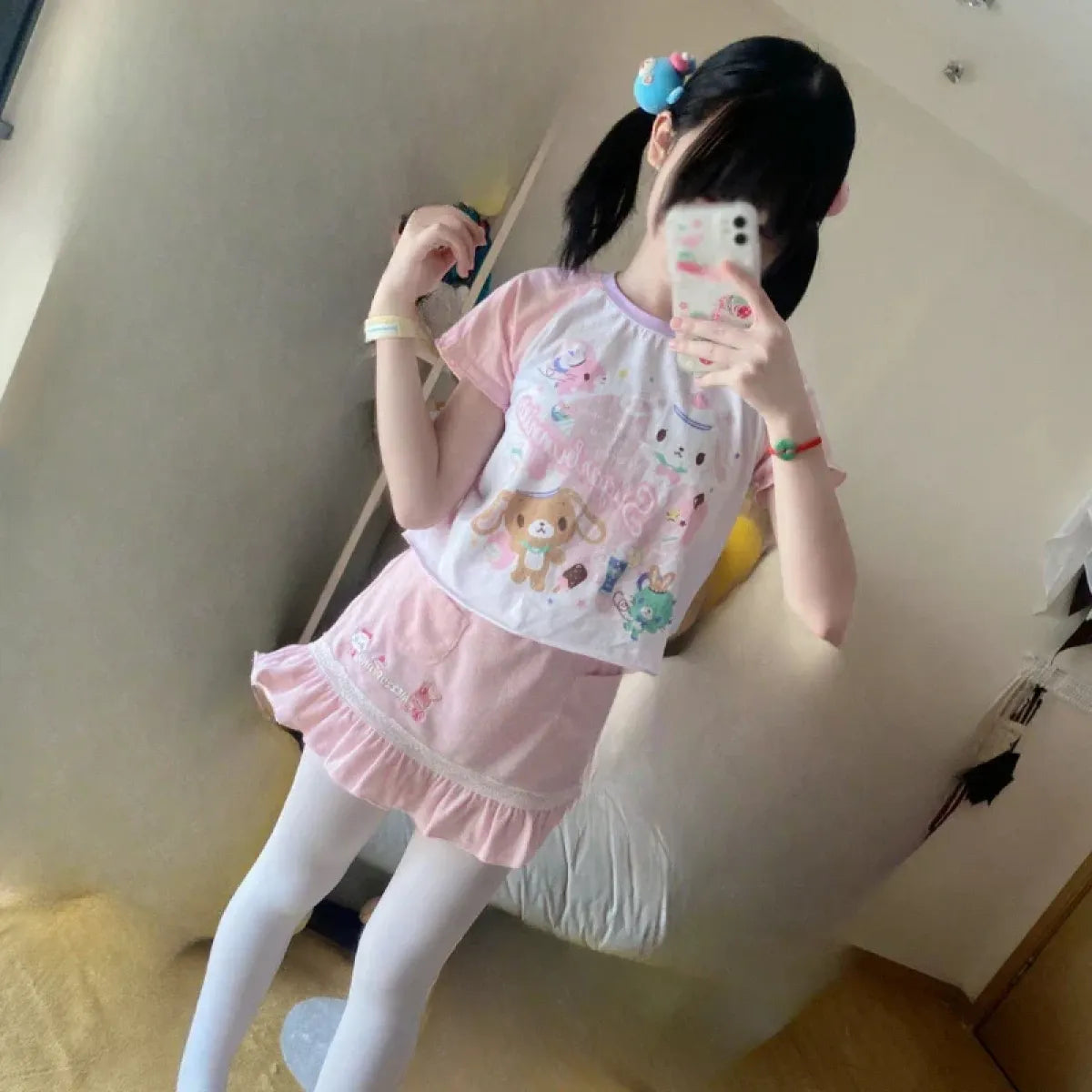 Kawaii Cartoon Print Short Sleeve Shirt