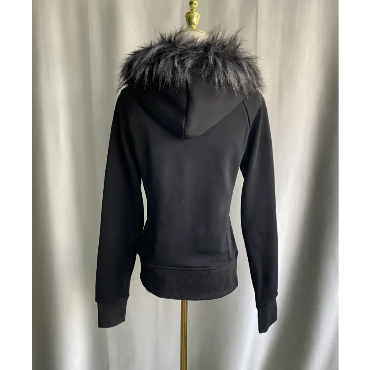 Black Gothic Grunge Fur Hooded Jacket