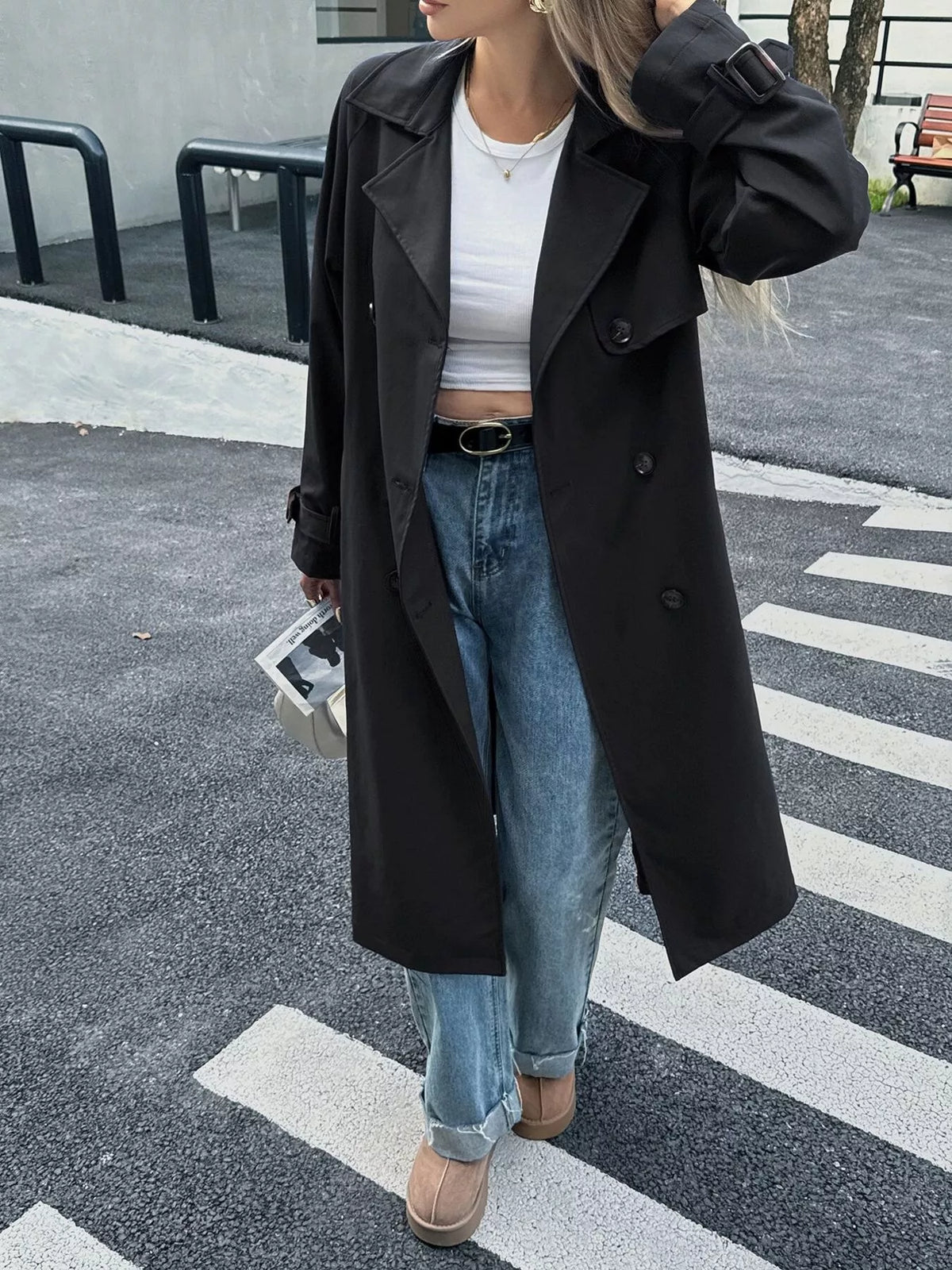 Double-Breasted Belted Trench Coat