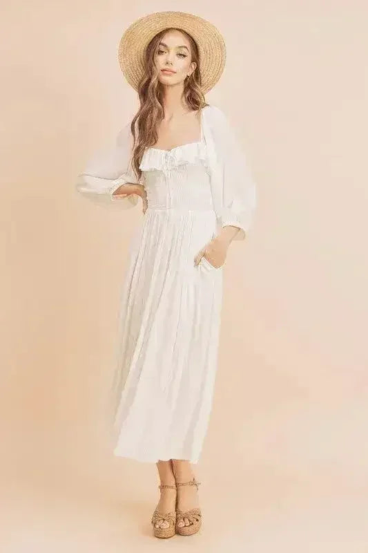 Aemi + Co Ruffled Smocked Square Neck Balloon Sleeve Dress