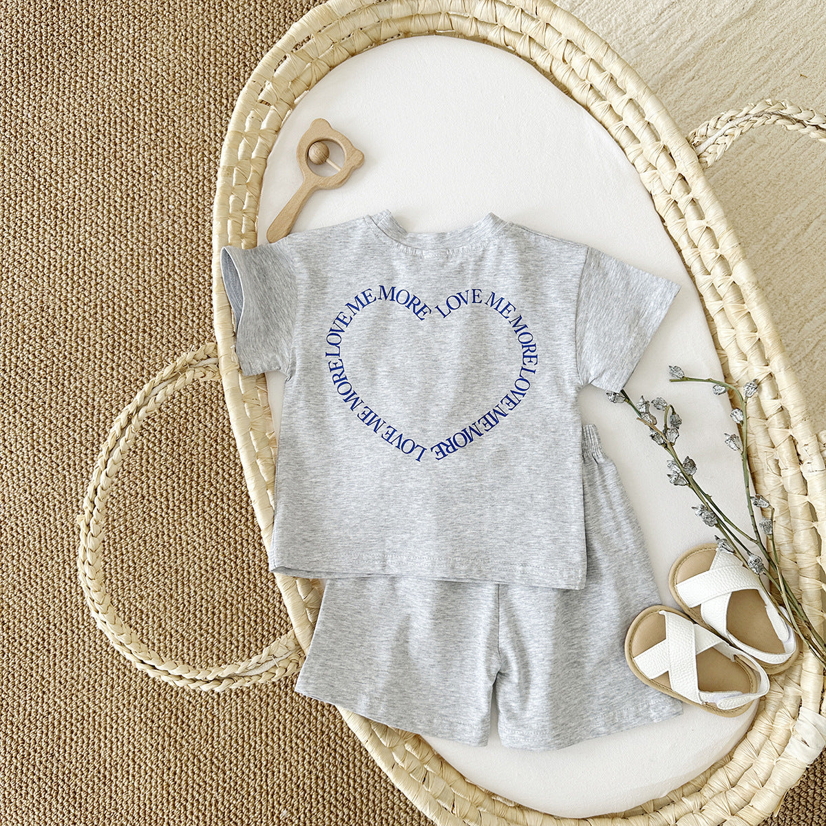 Heart Printing Short Sleeve Suit Korean Style Baby Boys&