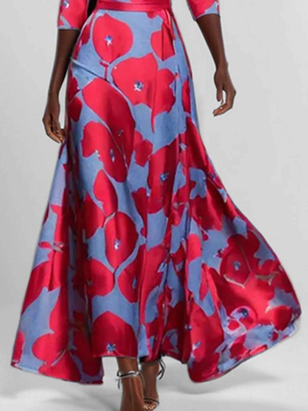 Floral Print Half Sleeve Wrap Maxi Dress