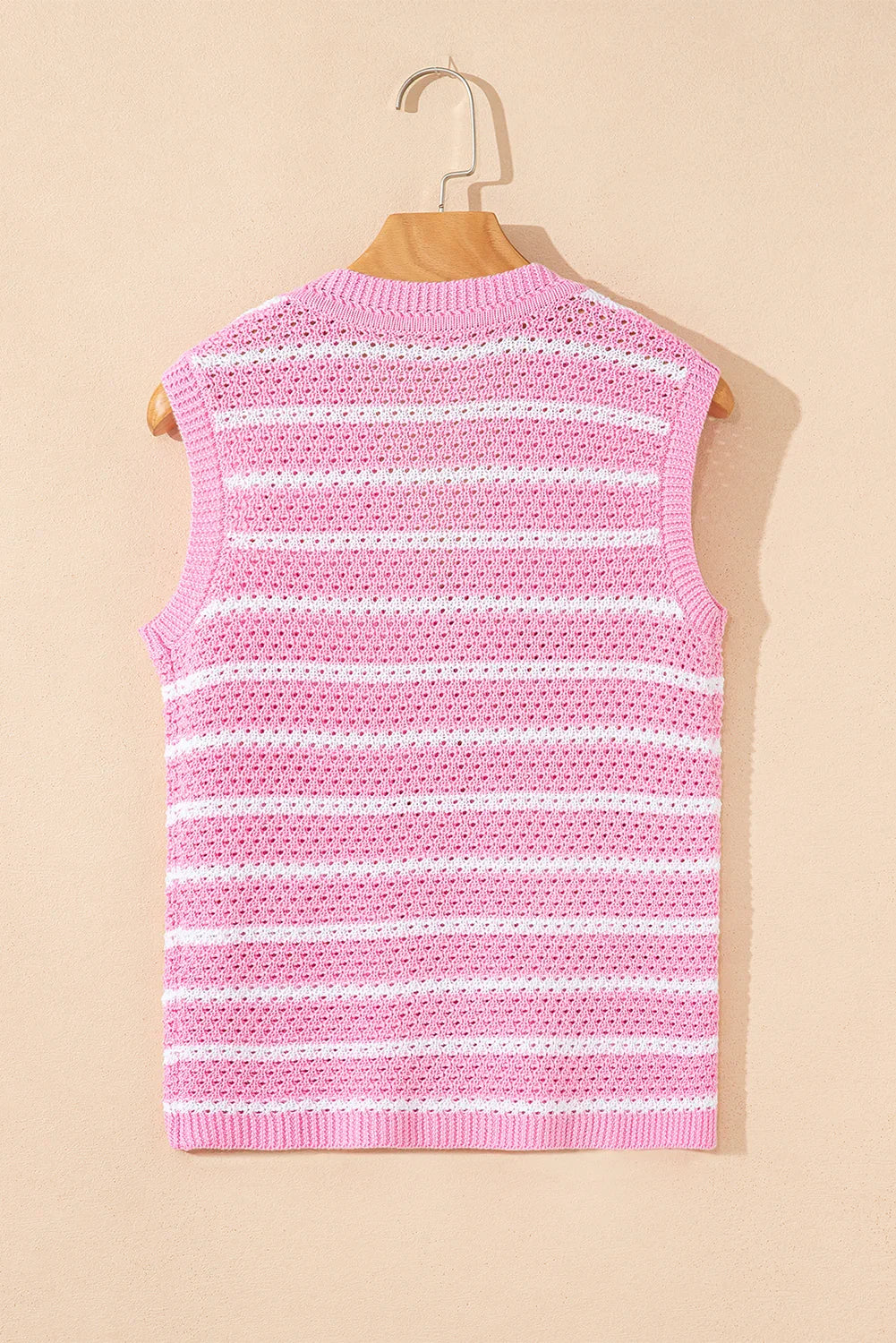 Sky Blue Striped V Neck Button Knit Vest