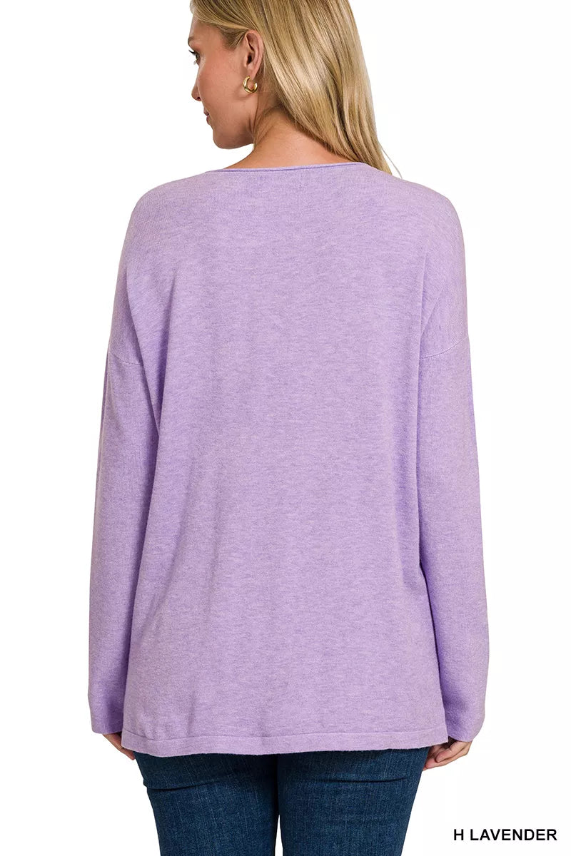 Zenana Viscose Long Sleeve Front Pockets Sweater