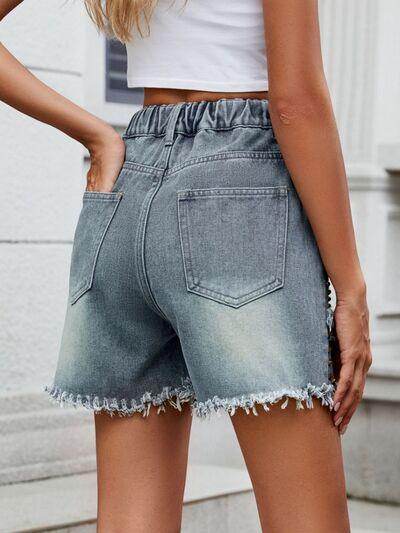 Raw Hem Studded Denim Shorts for Trendy Summer Style