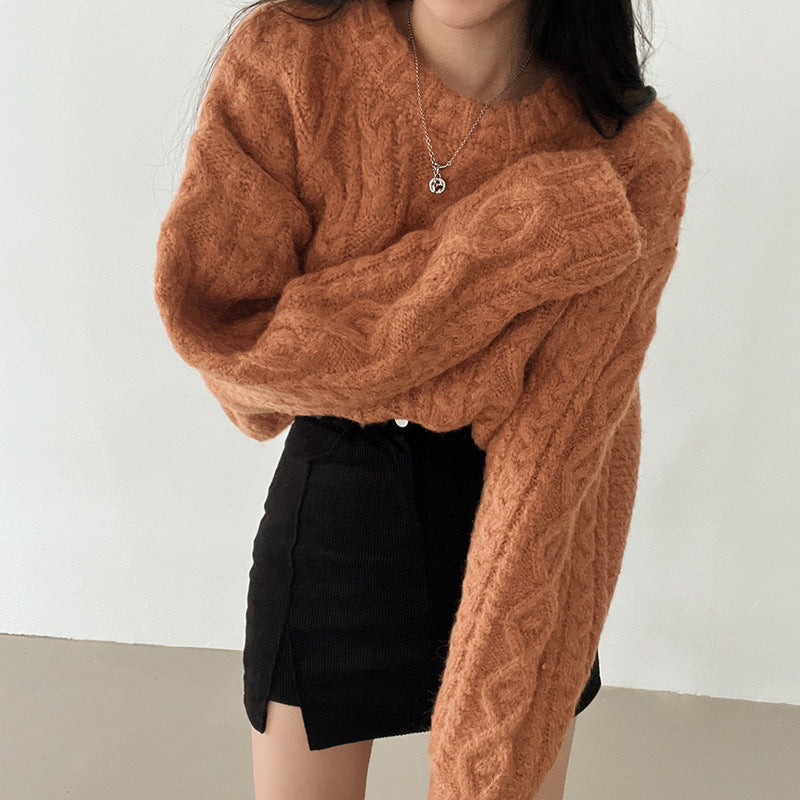 Retro Twist Round Neck Warm Cashmere-like Blended Pullover