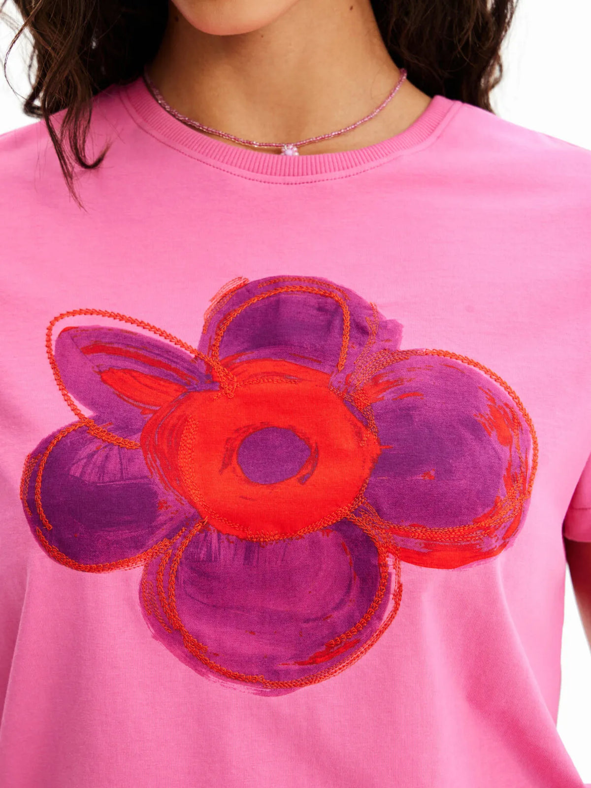 Flower Graphic Round Neck T-Shirt