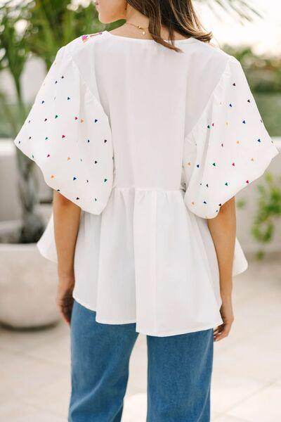 Printed V-Neck Puff Sleeve Top for Effortless Style