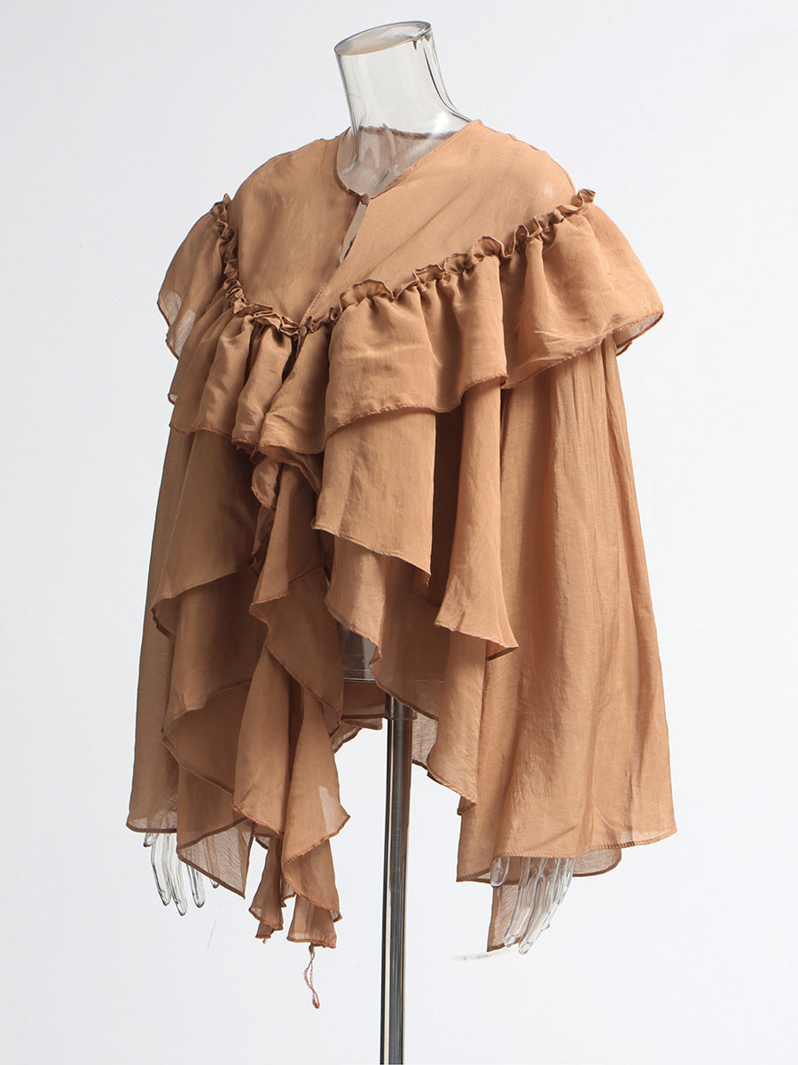 Ruffle Collar Top Irregular Women&